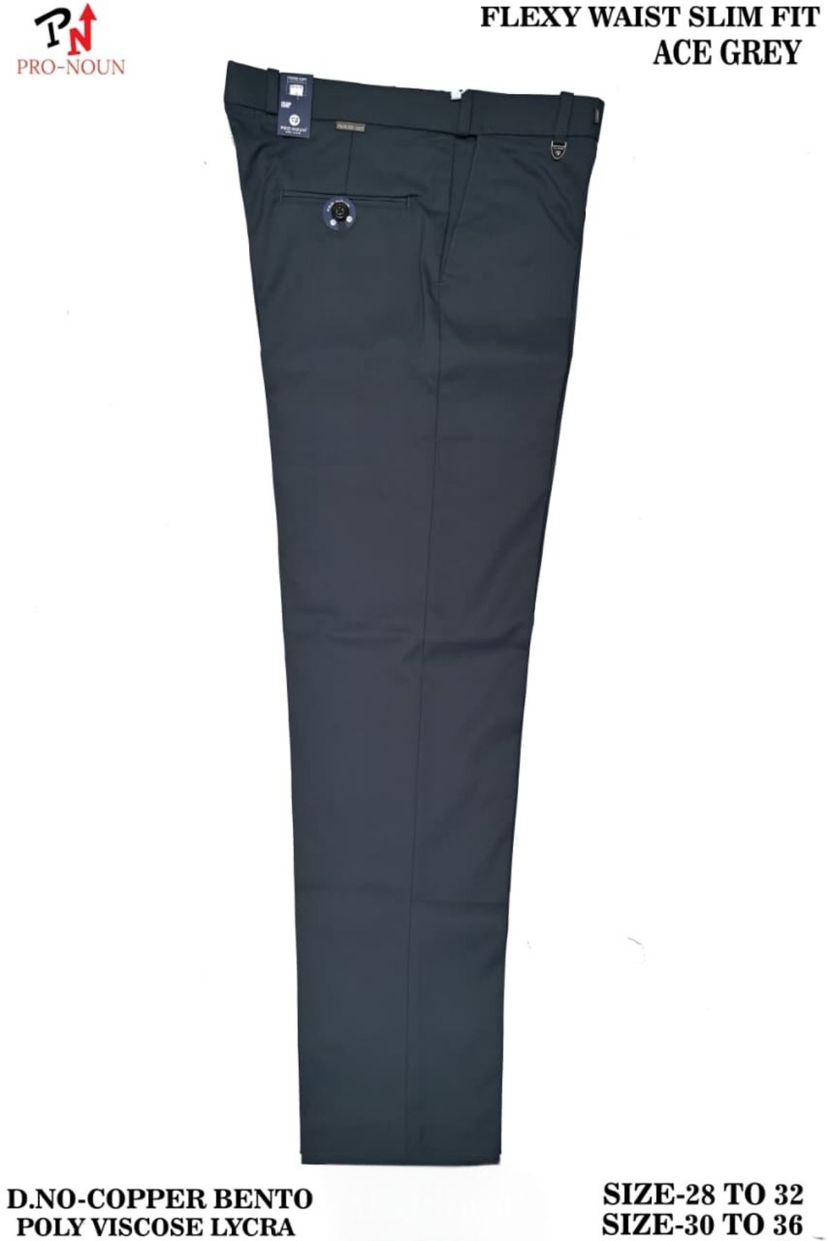 Pro-Noun Men's  Formal Trouser Pants With Adjustable belt D No- Copper Bento-(28-32)- Ace Grey