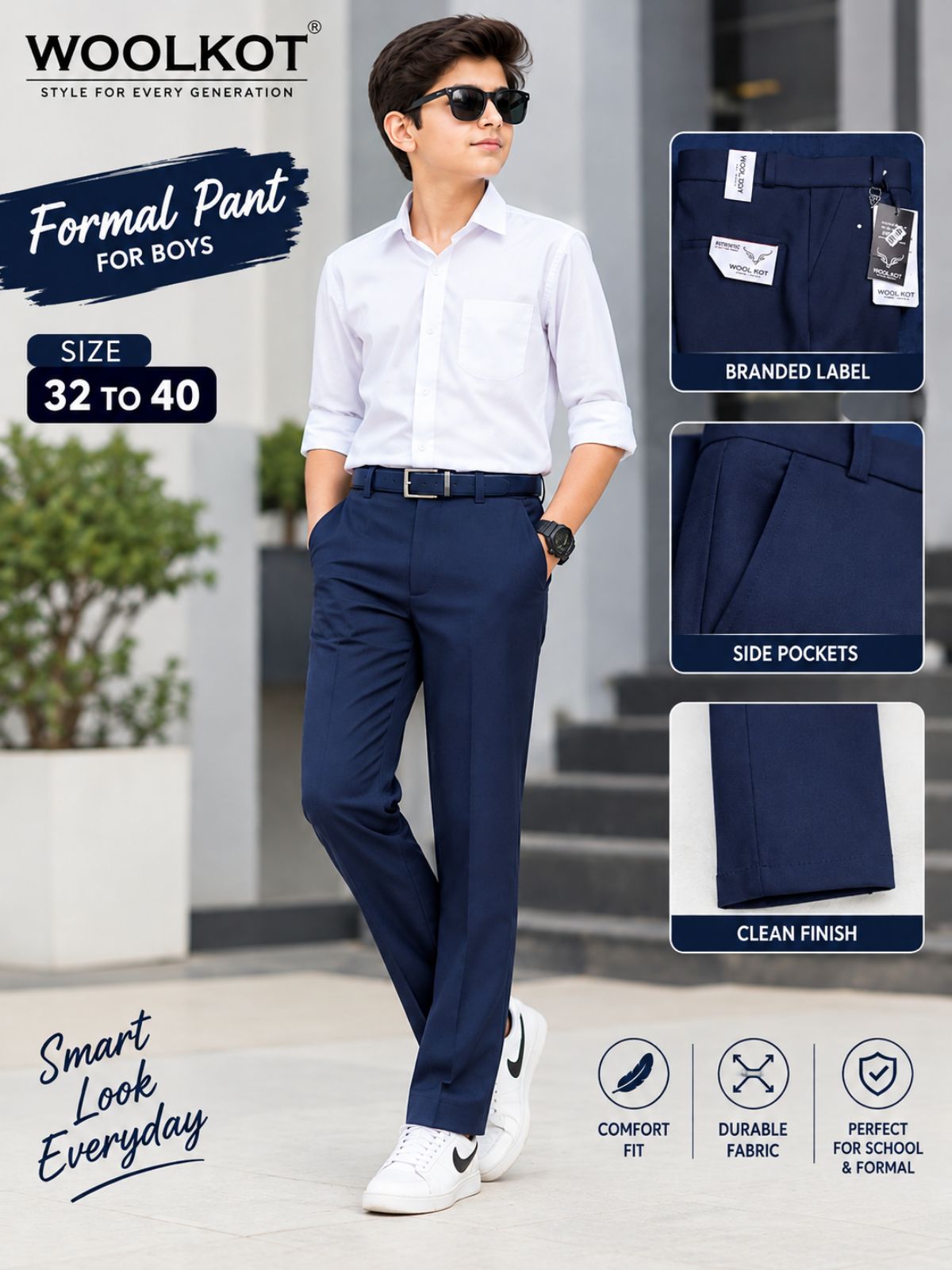 WOOLKOT IMP. KIDS TWILL PANTS 32 TO 40 MULTICOLOR