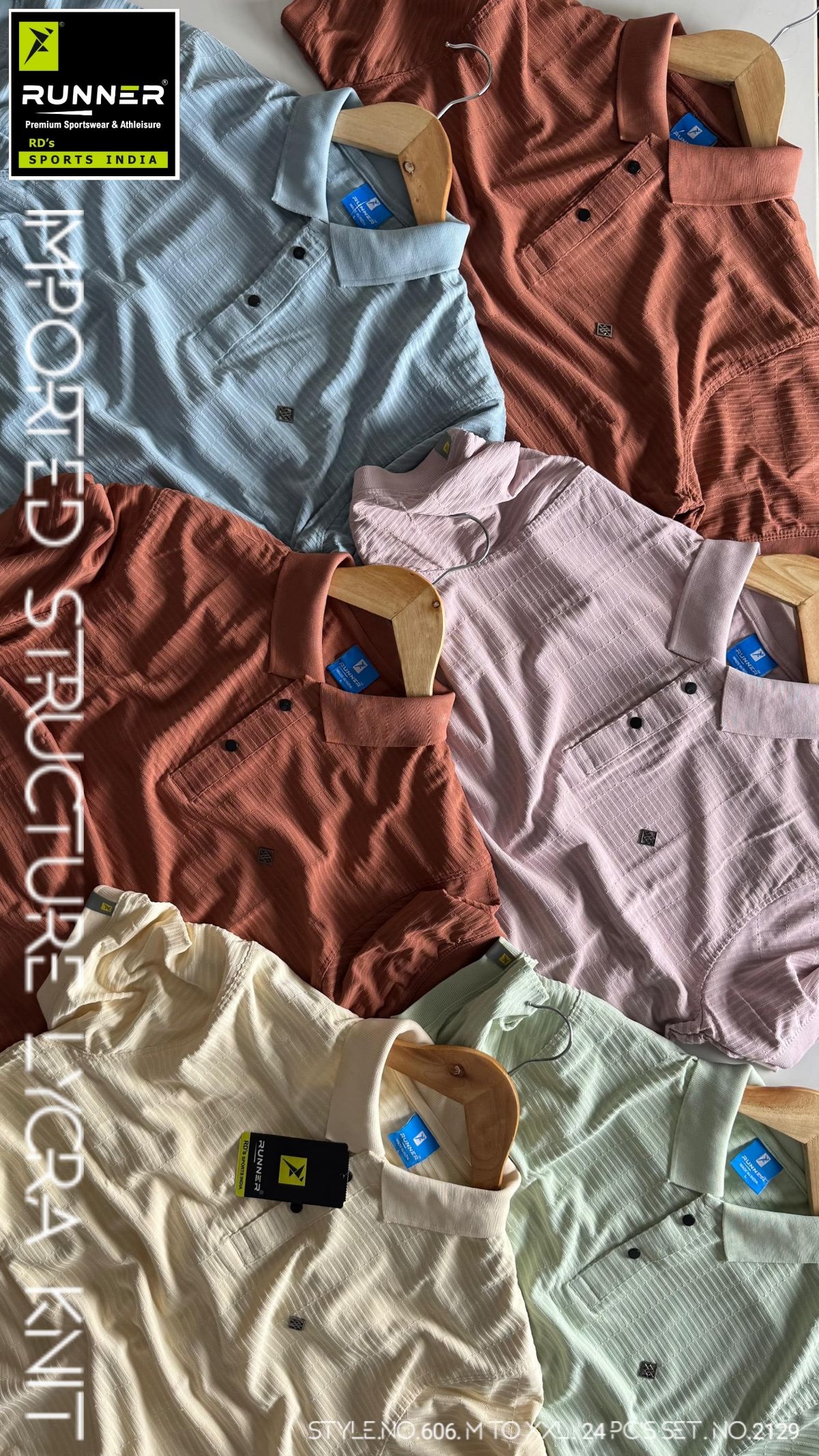 RUNNER Men's Coller Rib Half Sleeve Touch Button Polo T-shirts Set D No- 606