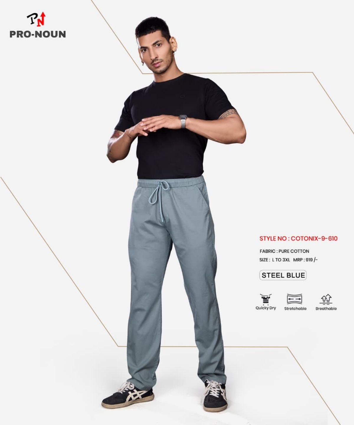 Pro-Noun Men's Lounge Wear Cotton Trackpant- D No- Cotonix-9-610-Steel Blue