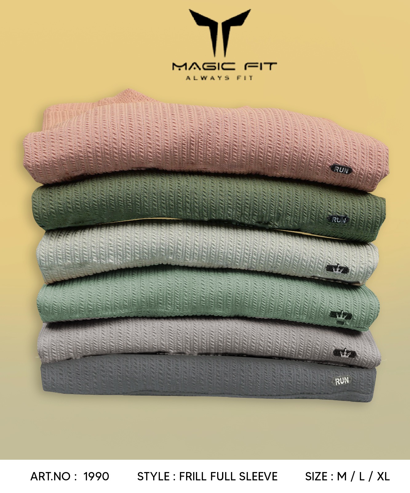 Magic fit Men's Knit Round Neck Full Sleeve Plain T-Shirt, Assorted