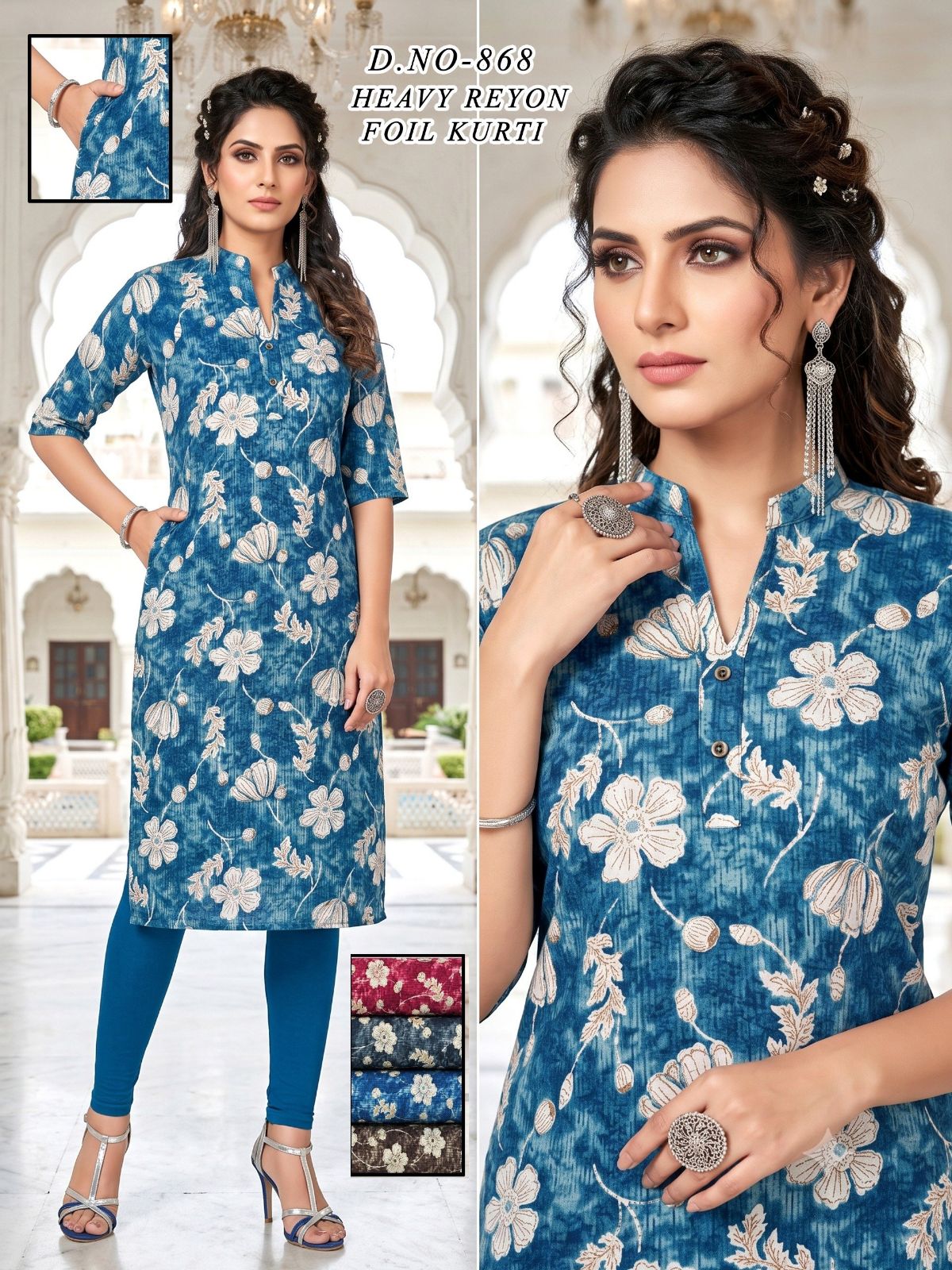 Women's Heavy Rayon Foil Kurti With Mobile Pocket -868