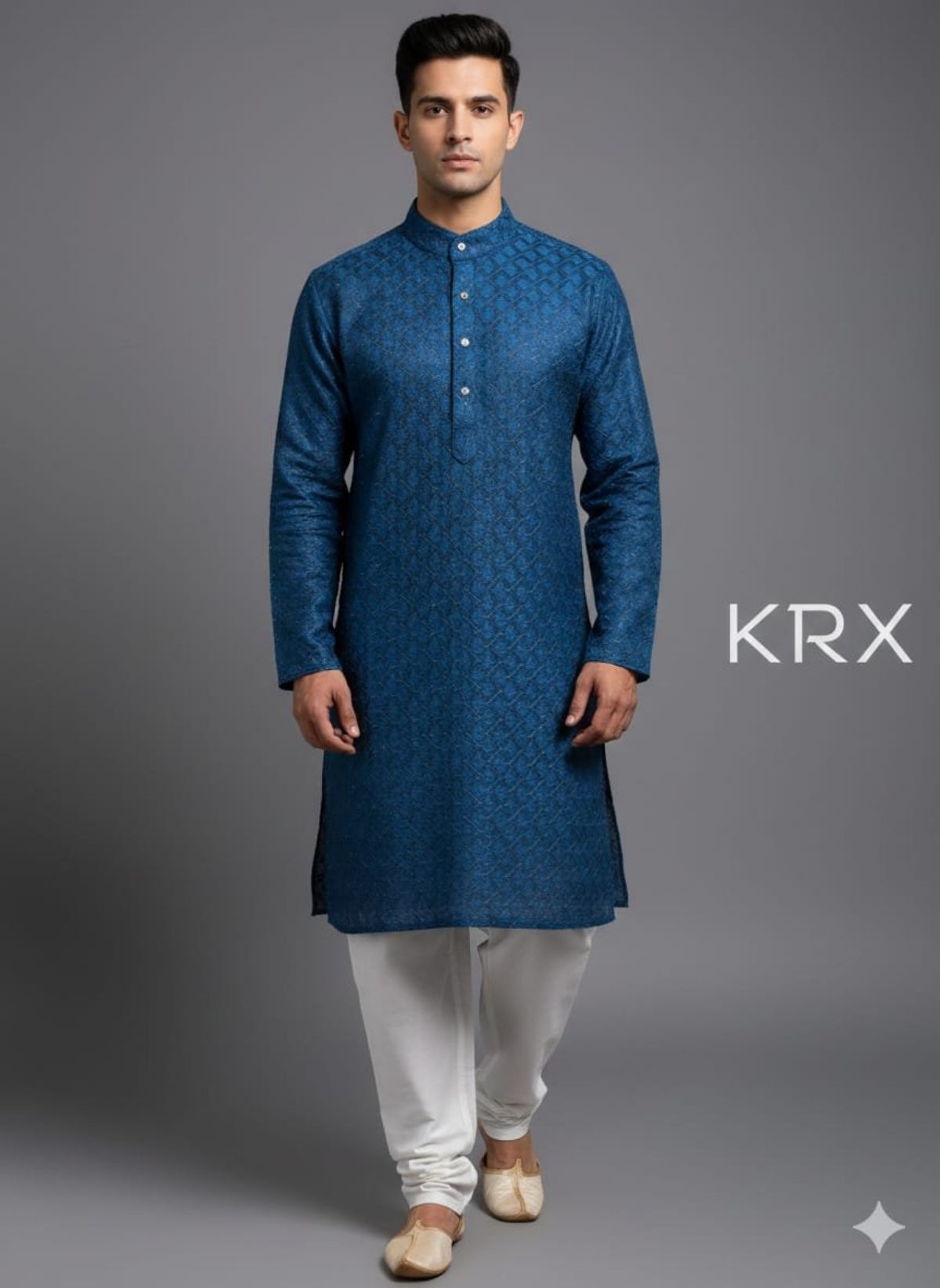 KRX Men's Designer W Printed Poly Viscose Kurta Pajama Set