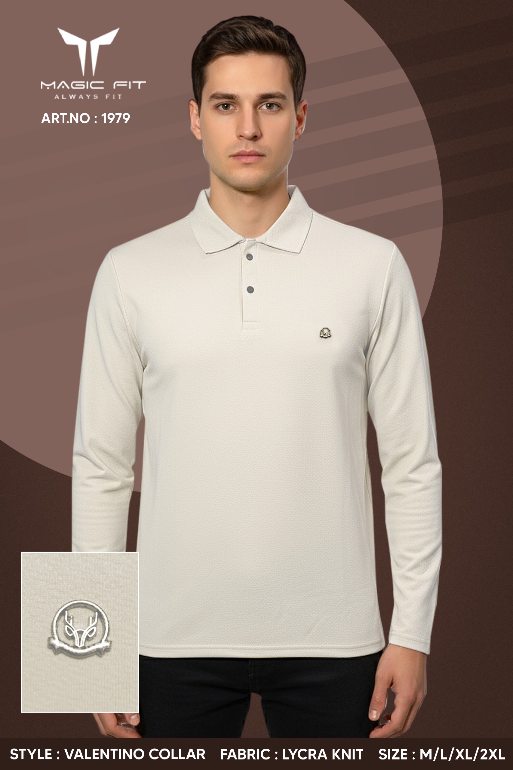 Magic fit Men's Knit Polo Collar Full Sleeve Plain T-Shirt, Assorted
