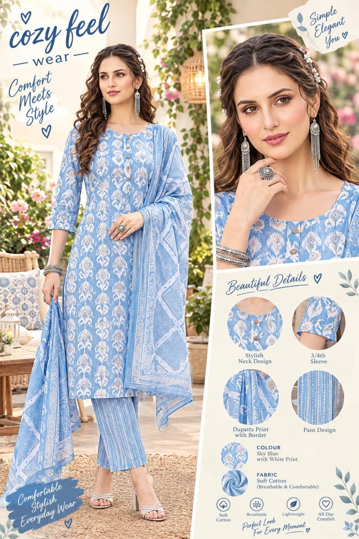 Women's Cotton 3 Pcs Set