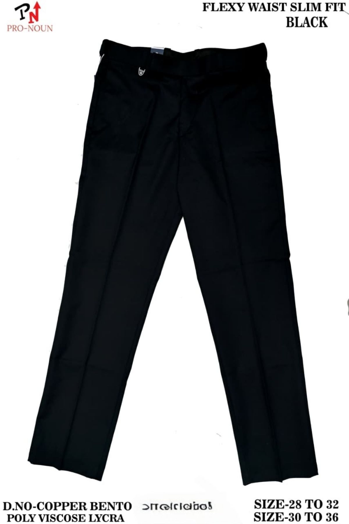 Pro-Noun Men's  Formal Trouser Pants With Adjustable belt D No- Copper Bento-(30-36)- Black