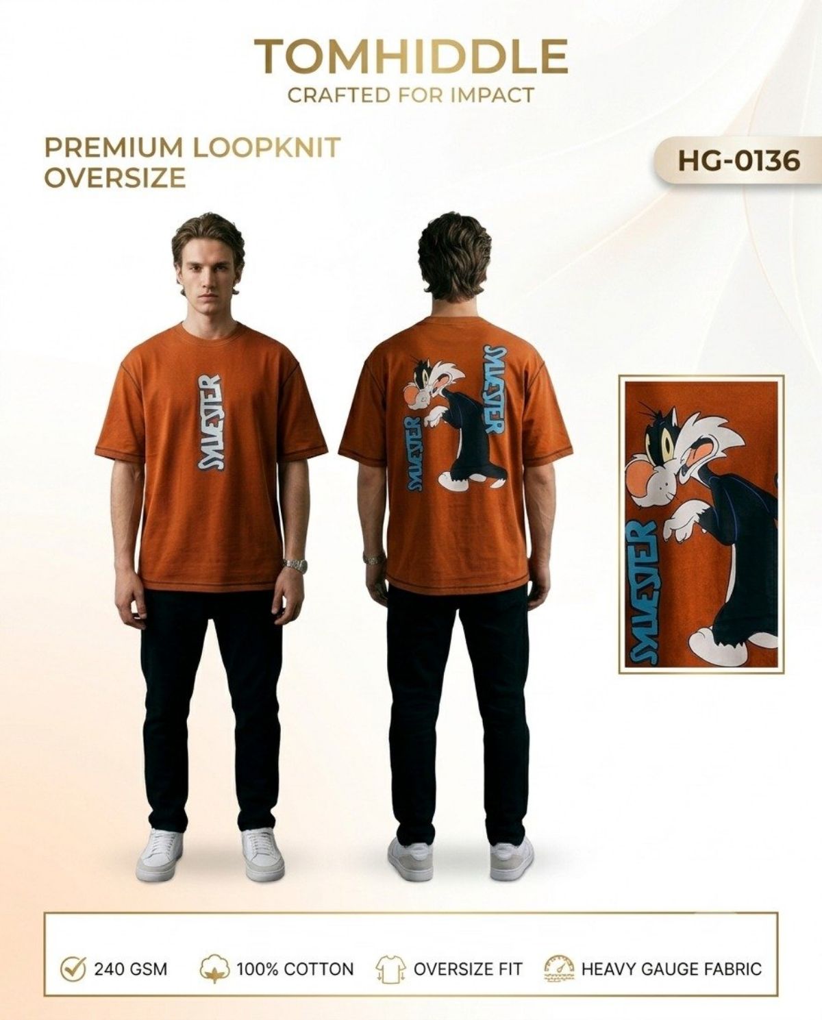 TOMHIDDLE MENS PRINTED DROP SHOULDER T-SHIRT- A4-HG-0136