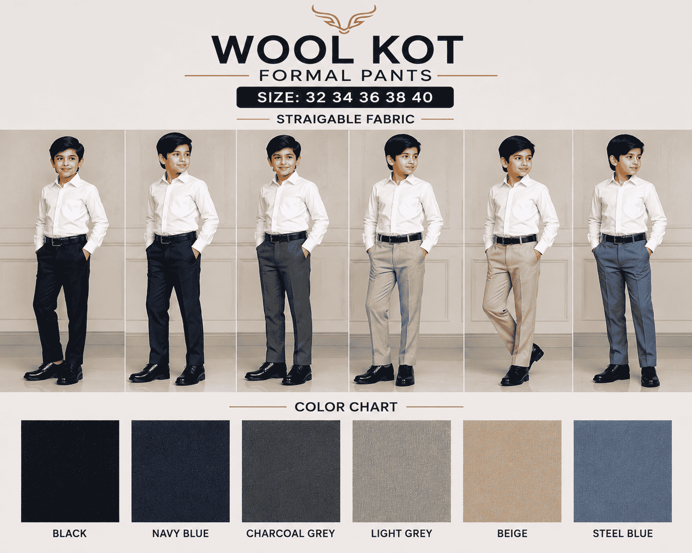WOOLKOT IMPORTED CHINOS FOR KIDS 32 TO 40 MULTICOLOR