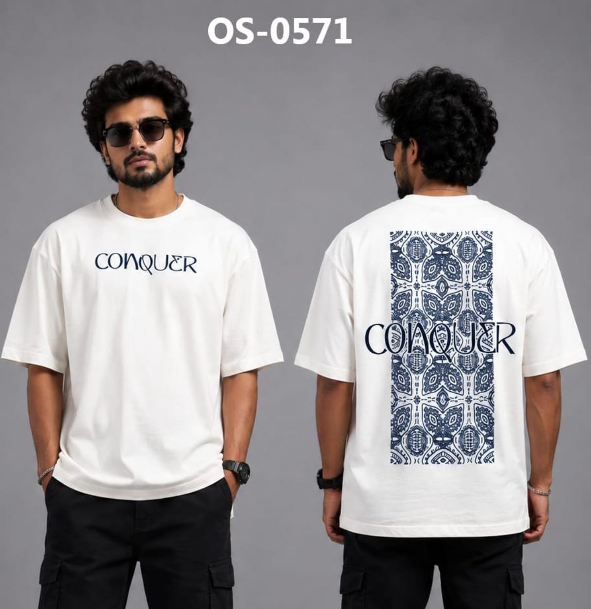 TOMHIDDLE MENS OVERSIZED PRINTED DOWN SHOULDER T-SHIRT- A4-OS-0571