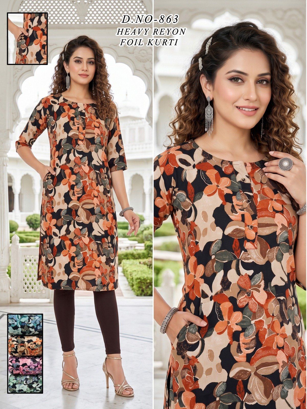 Women's Heavy Rayon Foil Kurti With Mobile Pocket -863