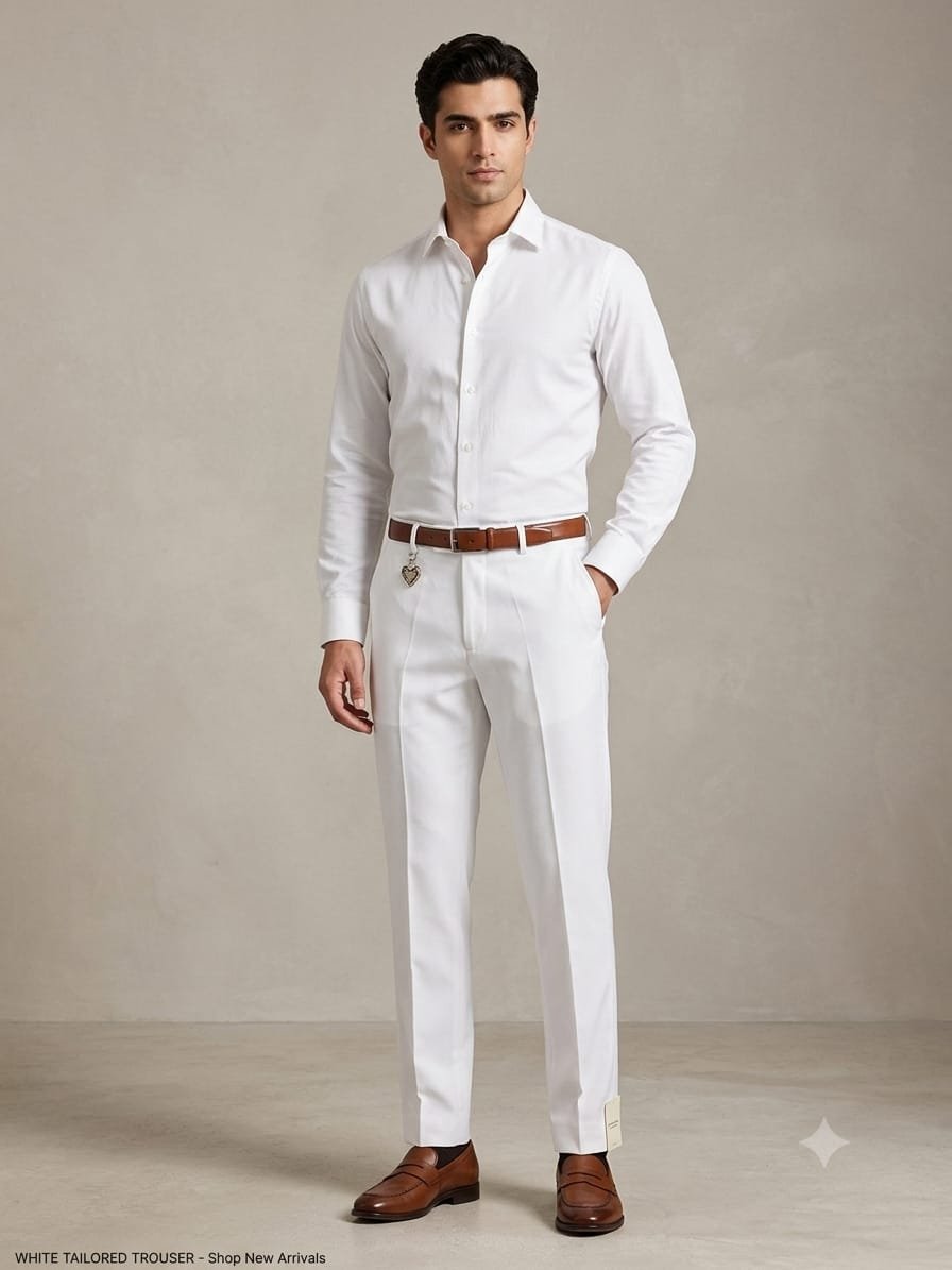 Updry Men's Narrow Twill Formal Pants- White