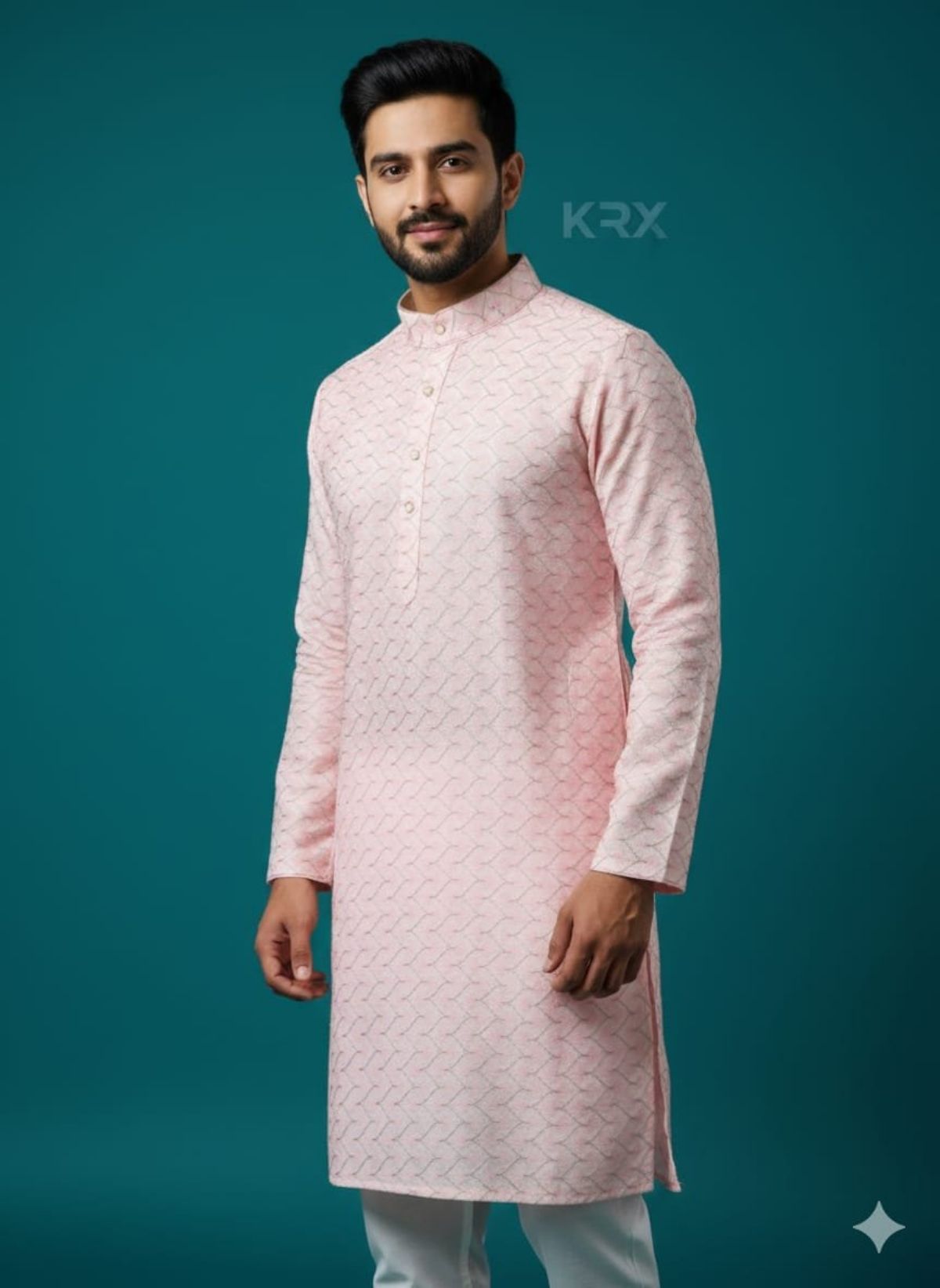 KRX Men's Designer W Printed Poly Viscose Kurta Pajama Set