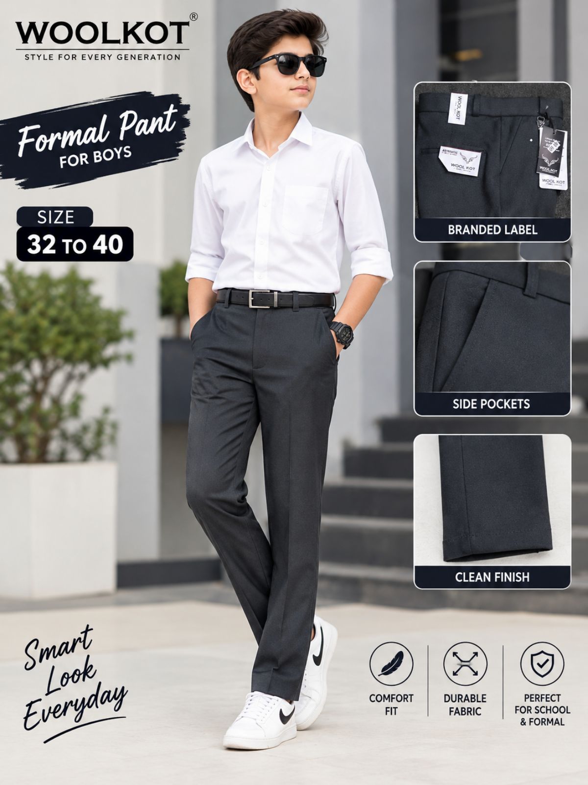 WOOLKOT IMP. KIDS TWILL PANTS 32 TO 40 MULTICOLOR