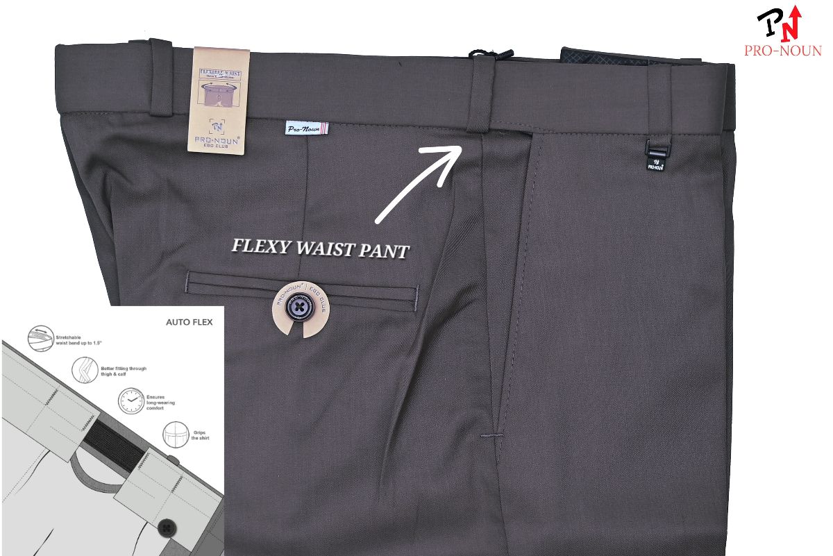 Pro-Noun Men's Men's Formal Trouser Pants With Adjustable belt D No- Signature 292-8 (28-32)- Copper grey