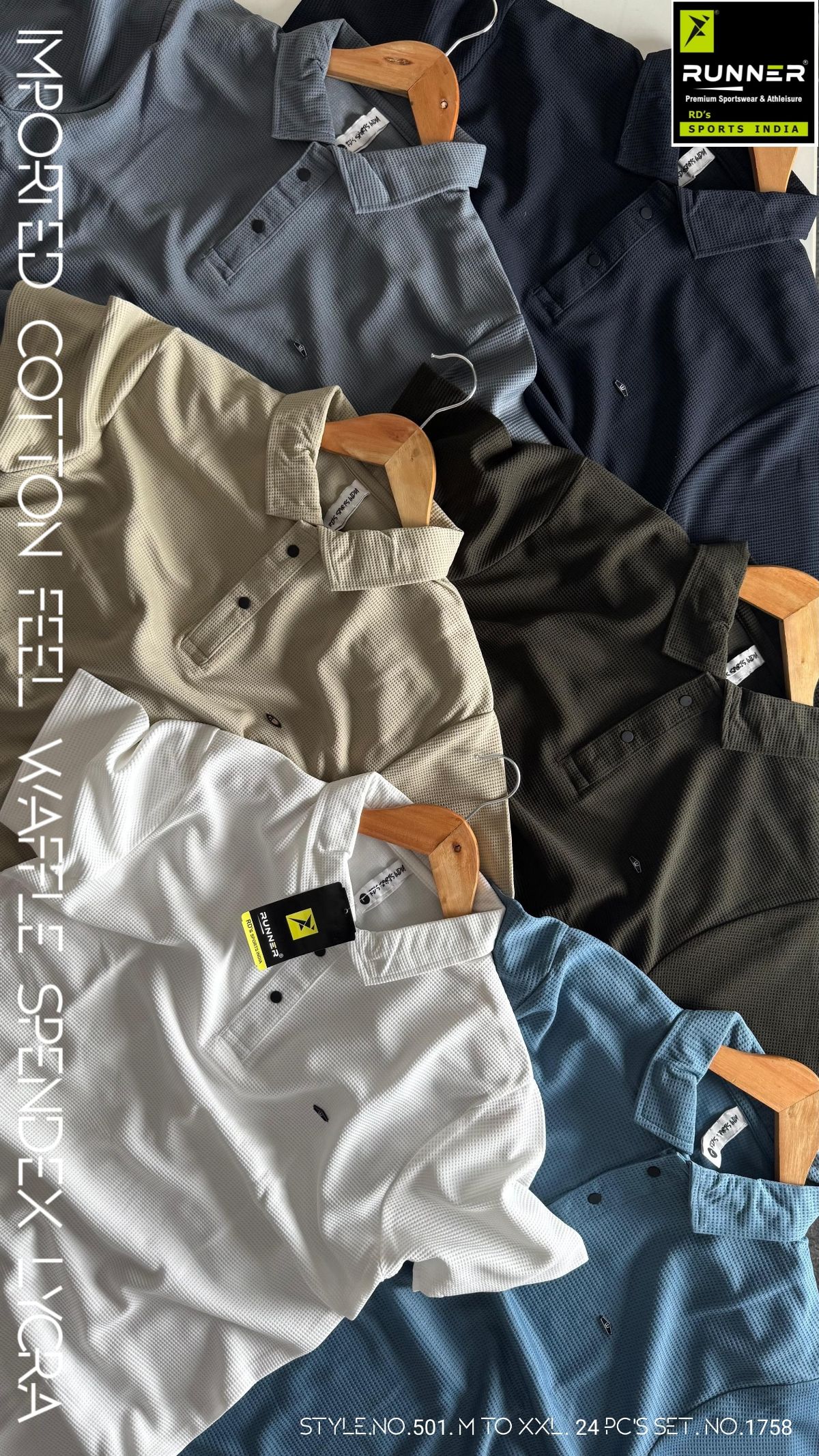RUNNER Men's Coller Half Sleeve Touch Button Polo T-shirts Set D No- 501