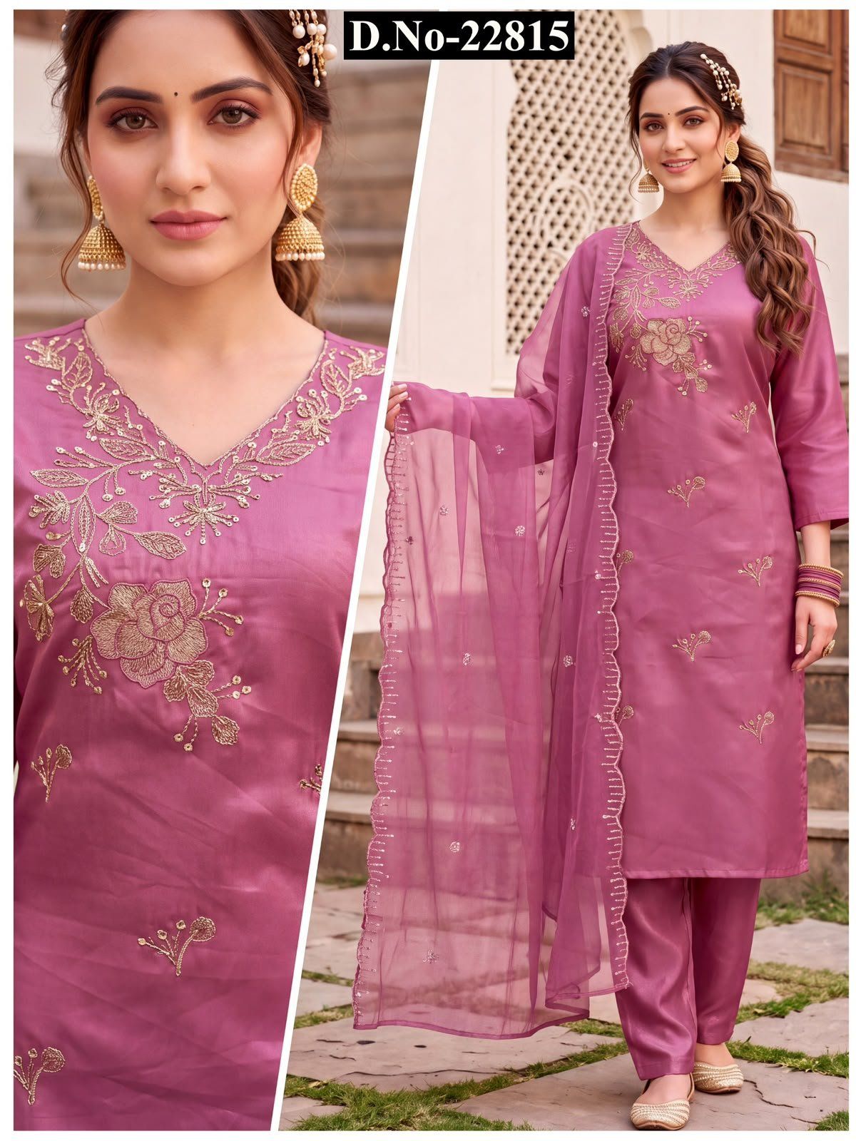 Women's Roman Silk Ethnic Wear Set with dupatta- D No-22815
