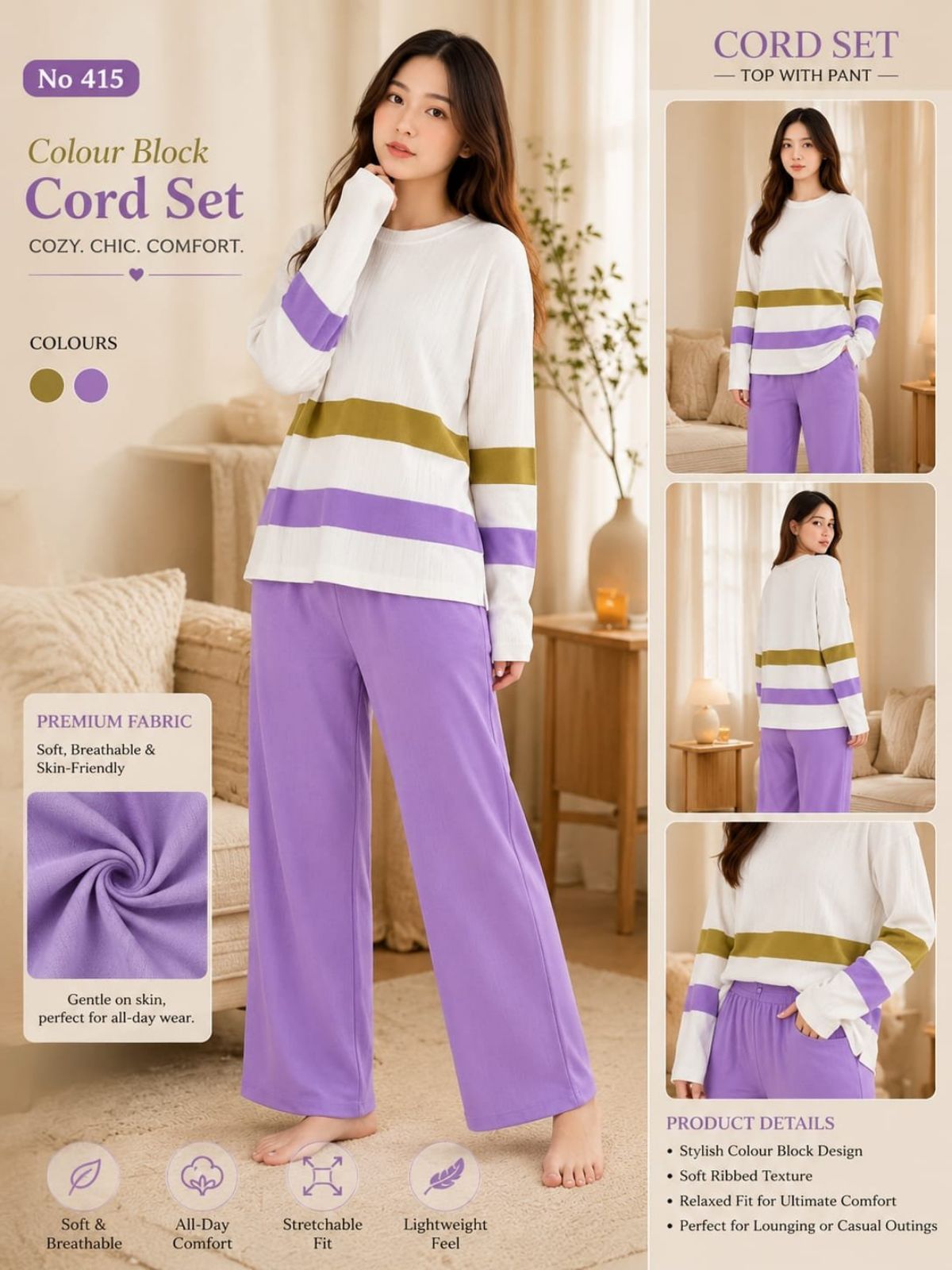 Women's Premium Lycra Co-ord Set-415