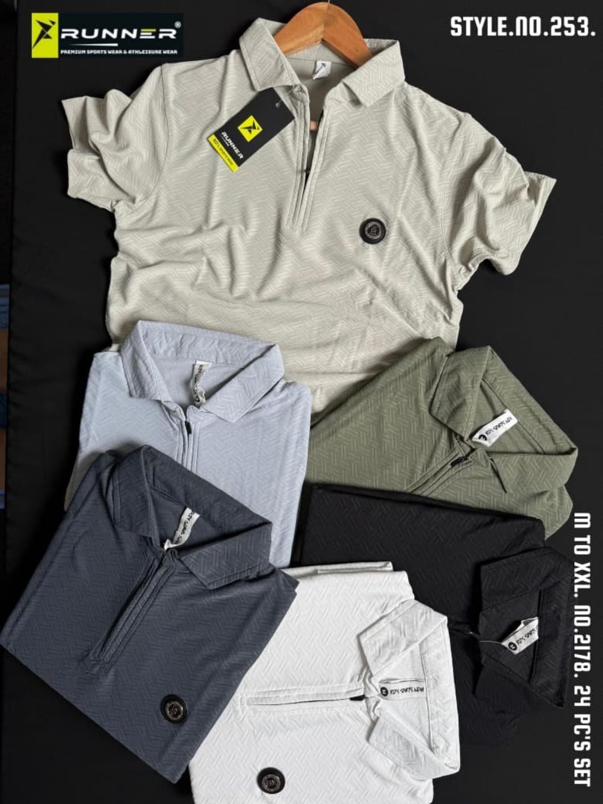 RUNNER Men's Coller with Hidden Zipper Half Sleeve T-shirts Set D No- 253