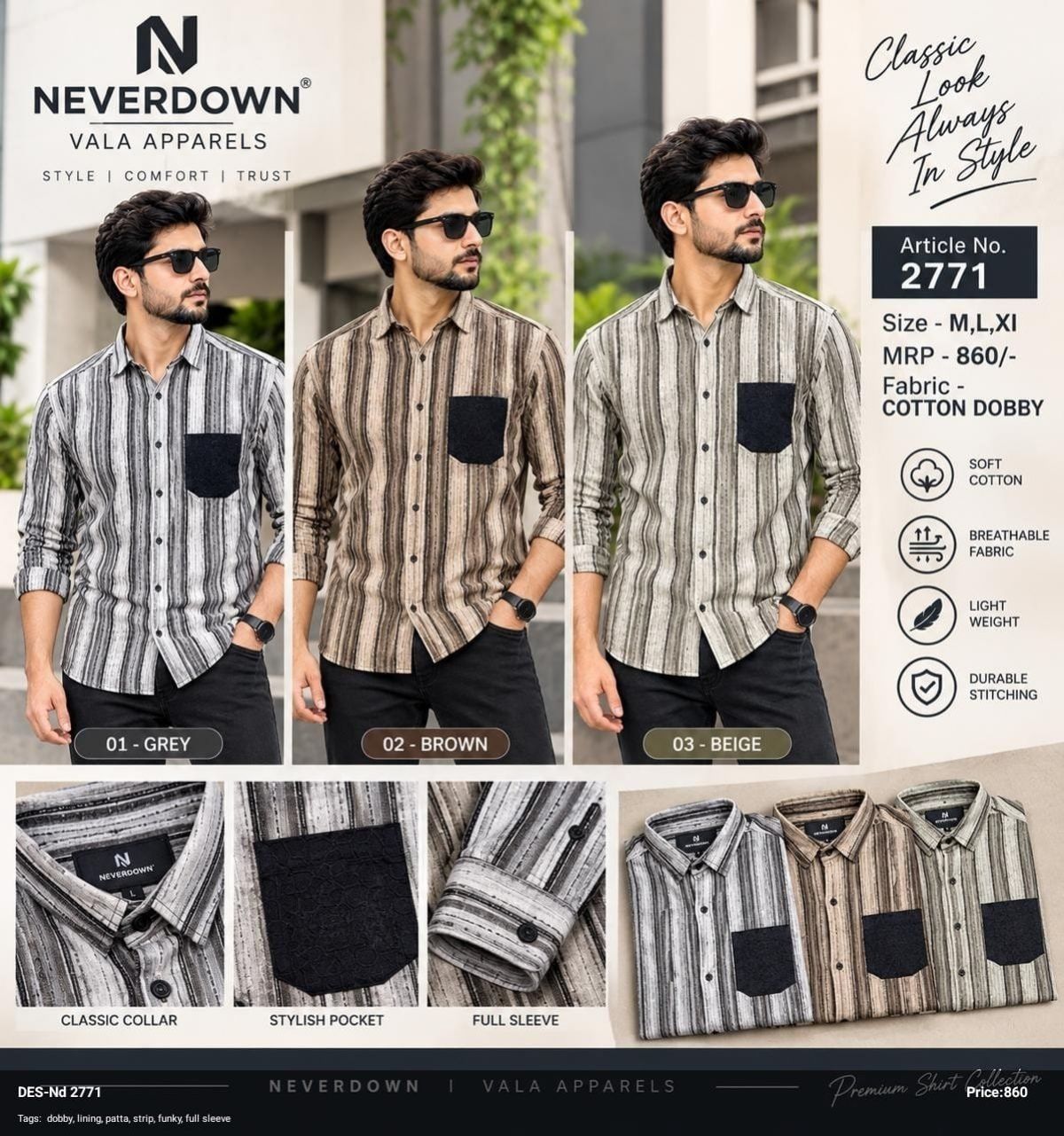 Never Down Men's Shirts - 2771