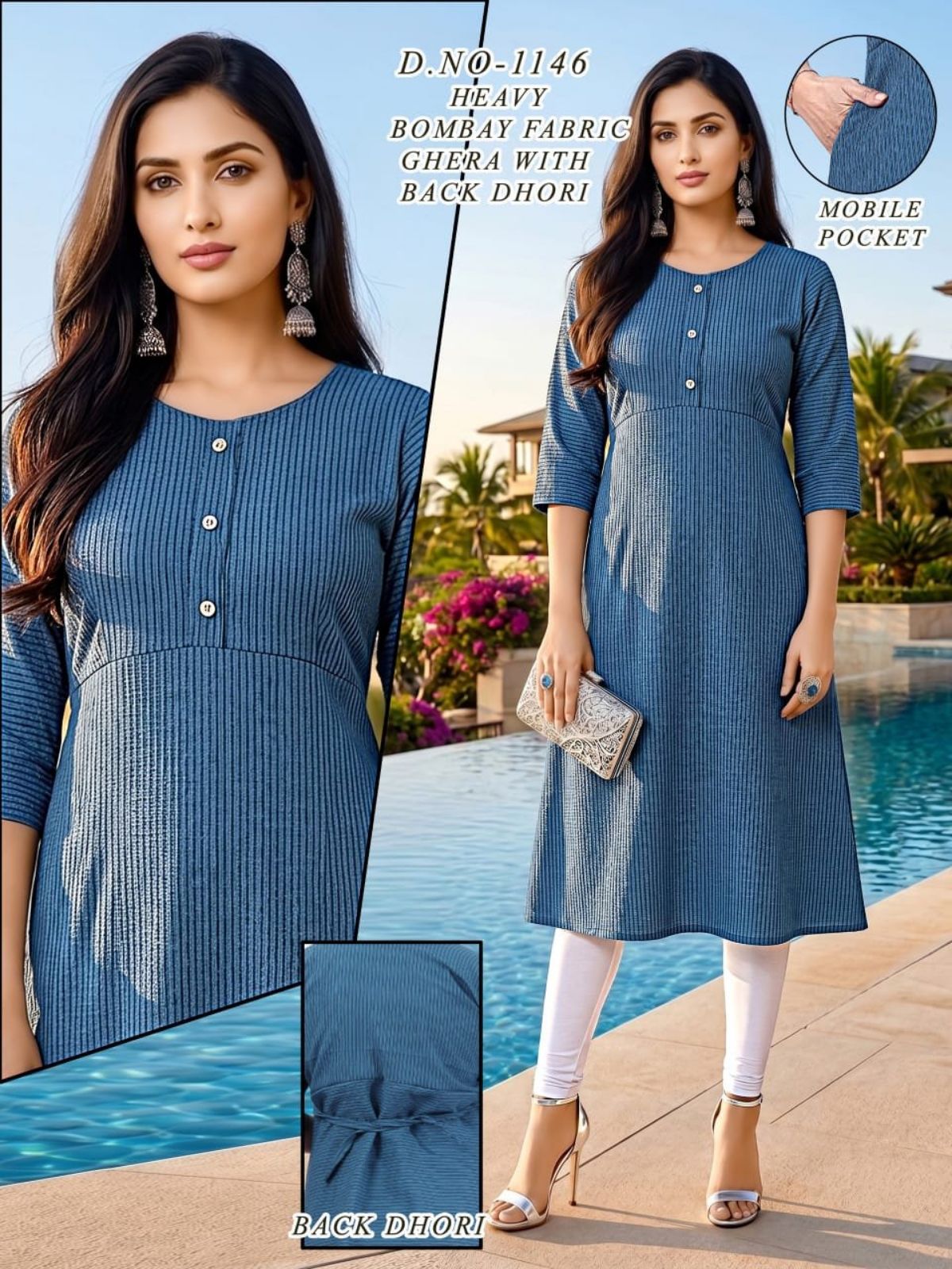 Women's Bombay Ghera With Back Dori and Mobile Pocket Suit-1146