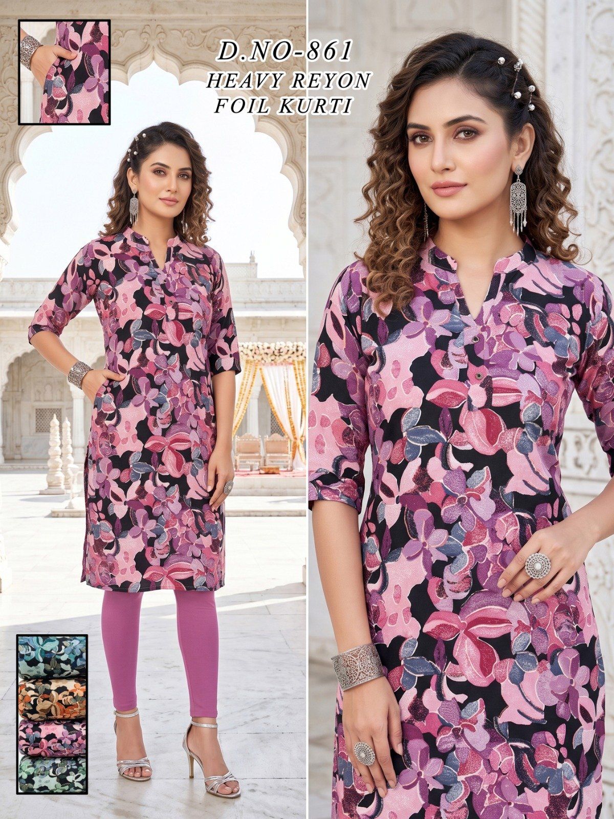 Women's Heavy Rayon Foil Kurti With Mobile Pocket -861