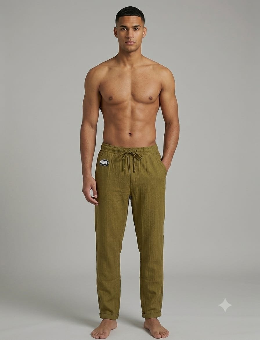 Updry Men's Linen Trousers Pants - Olive Green
