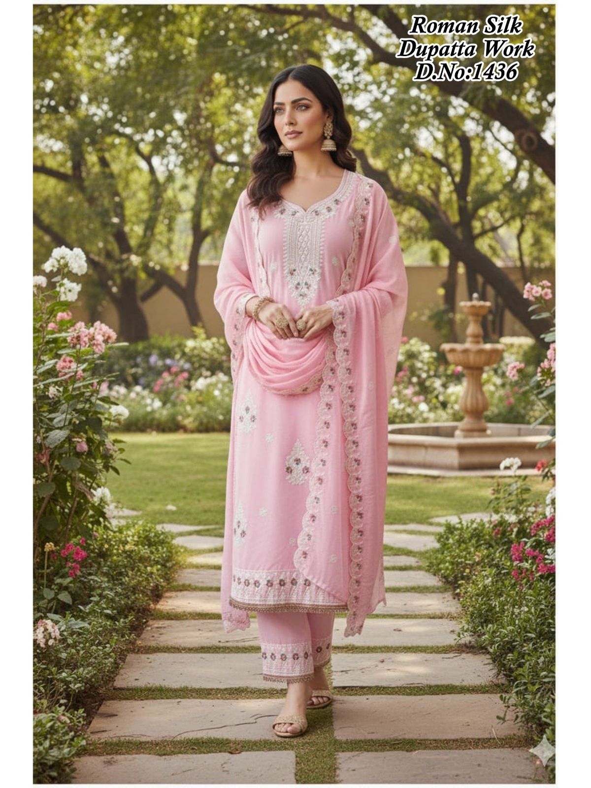 Women's Roman Silk Kurta Pant Set With Dupatta- 1436