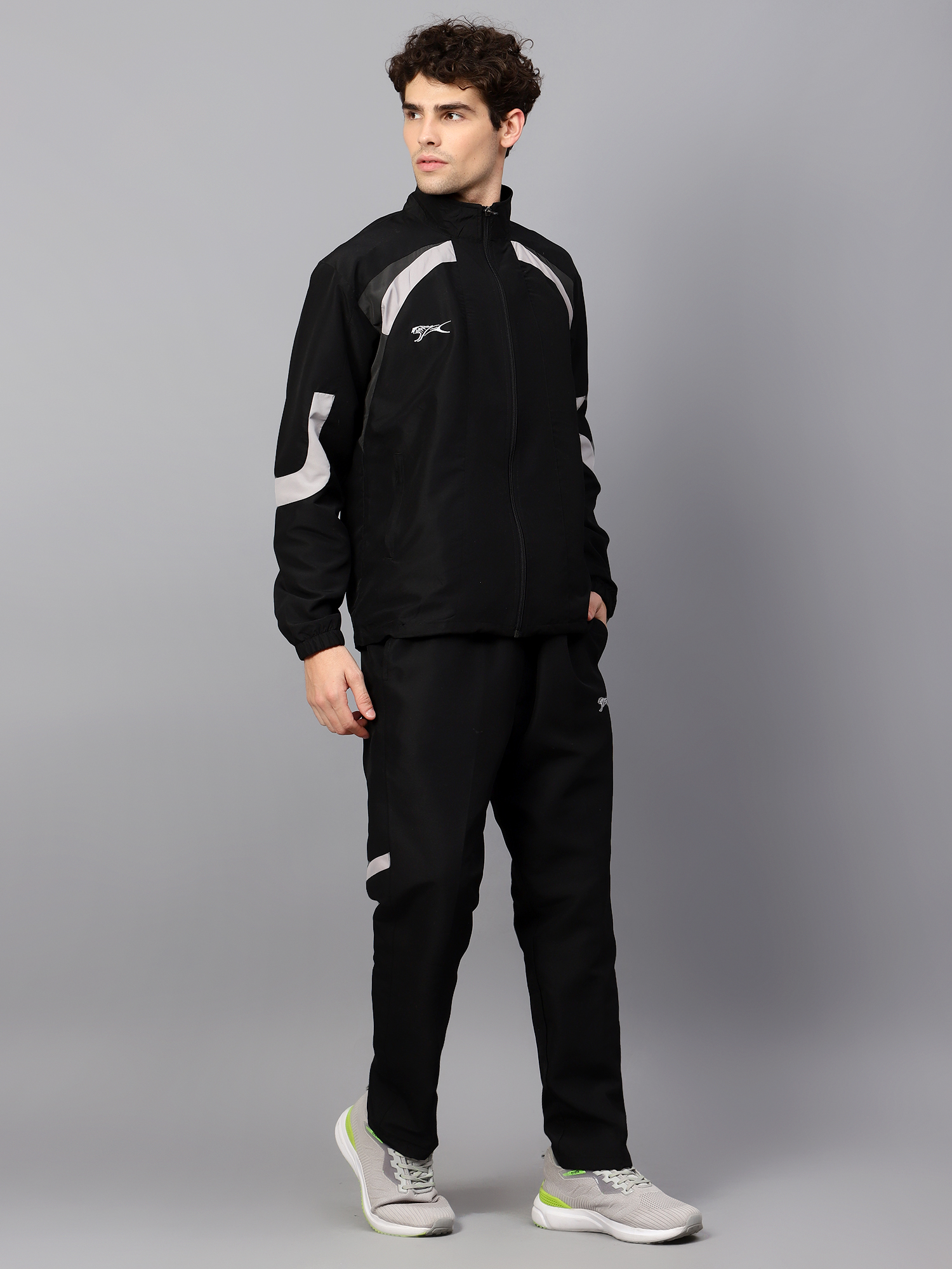 Men's Tracksuit  444B-Black/Dark Grey/White-M-TZ