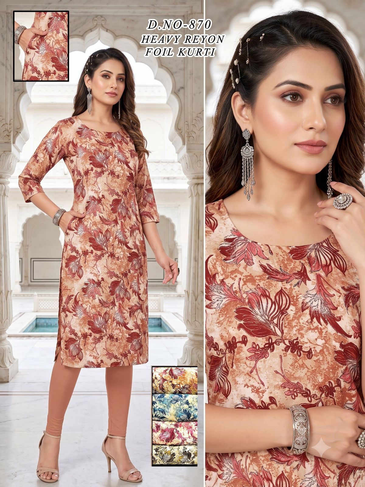 Women's Heavy Rayon Foil Kurti With Mobile Pocket -870