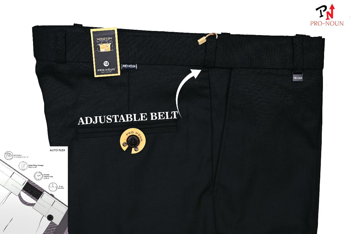 Pro-Noun Men's  Formal Trouser Pants With Adjustable belt D No- Galaxy 231-7-197 (30-36)- Black