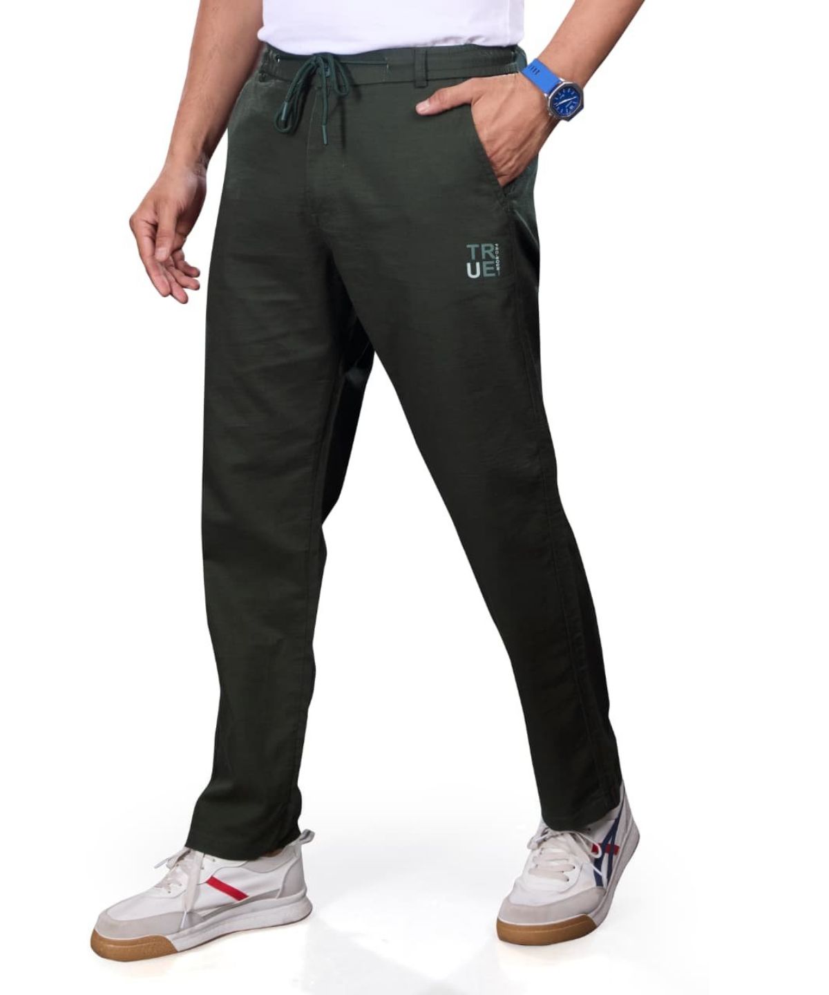 Pro-Noun Men's Lounge Wear Linen Trackpant- D No- 1771-Bottle Green