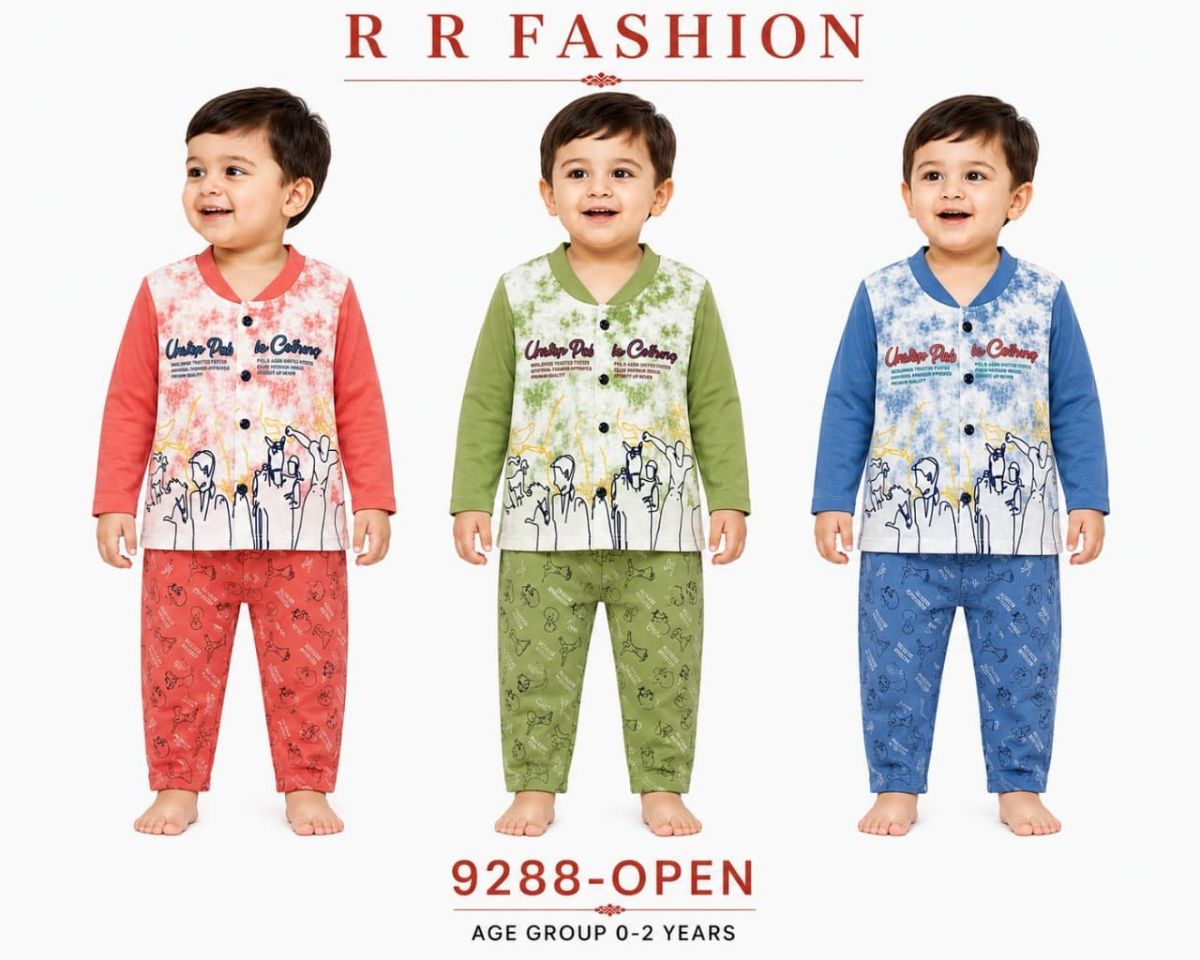 R R FASHION- Kids Open Button Style Top and Pajami Set-9288