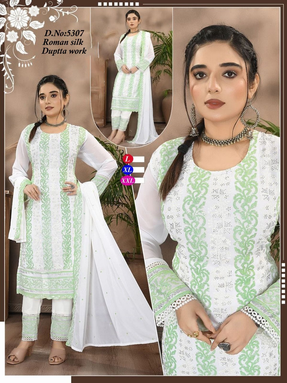 Women's Roman Silk Kurta Pant Set With Dupatta- 5307