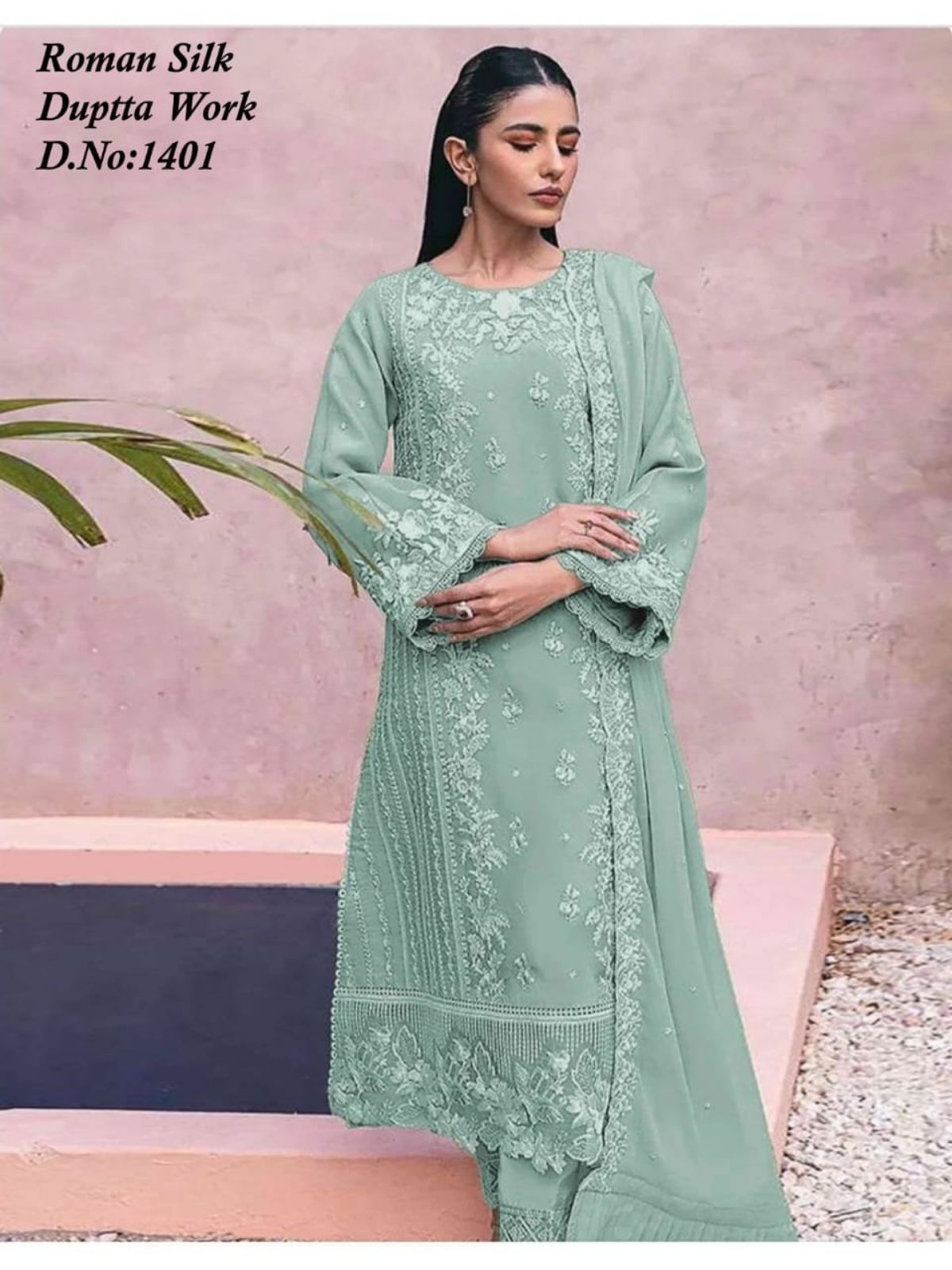 Women's Roman Silk Kurta Pant Set With Dupatta- 1401