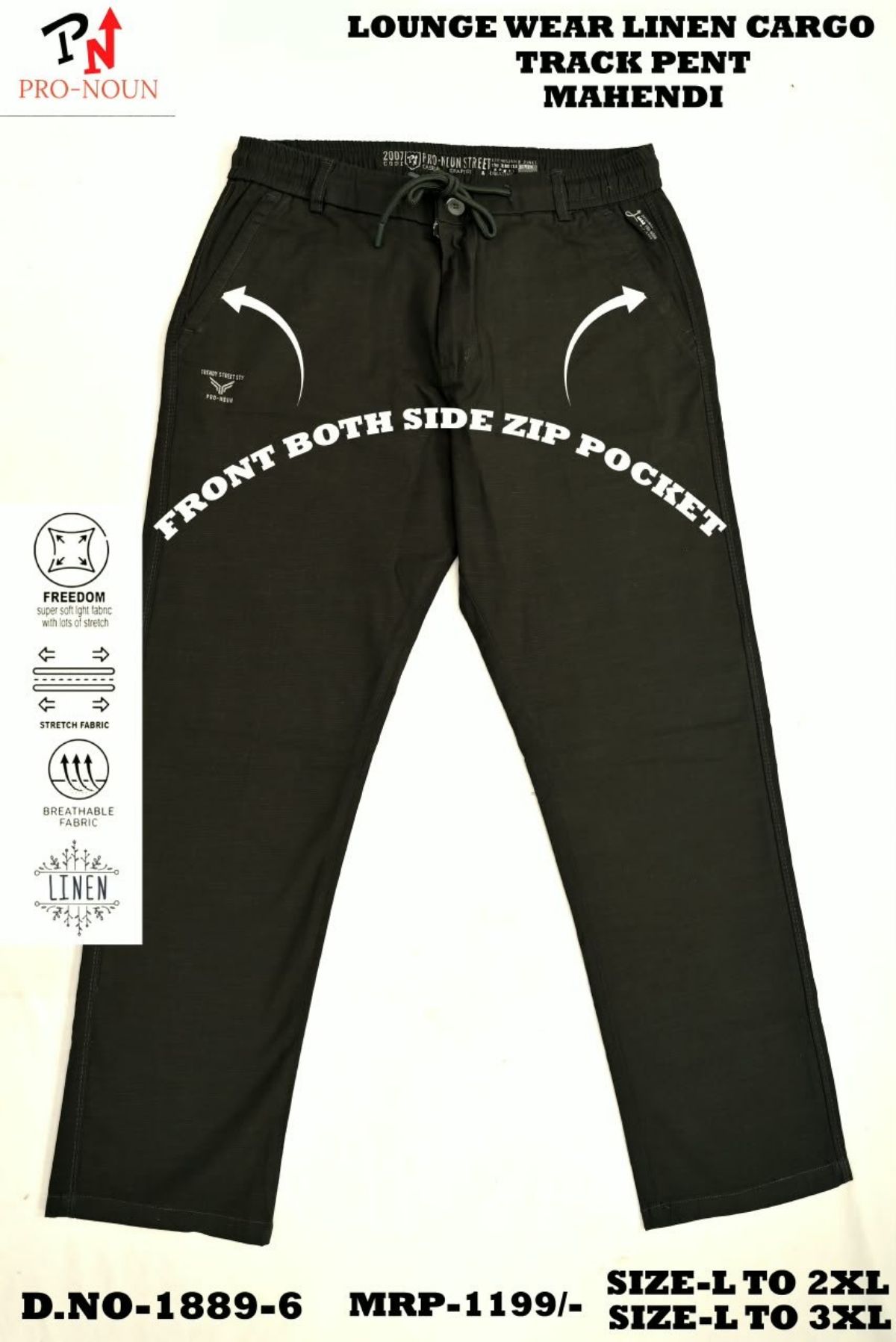 Pro-Noun Men's Front Both Side Zip Pocket  Pants- 1857