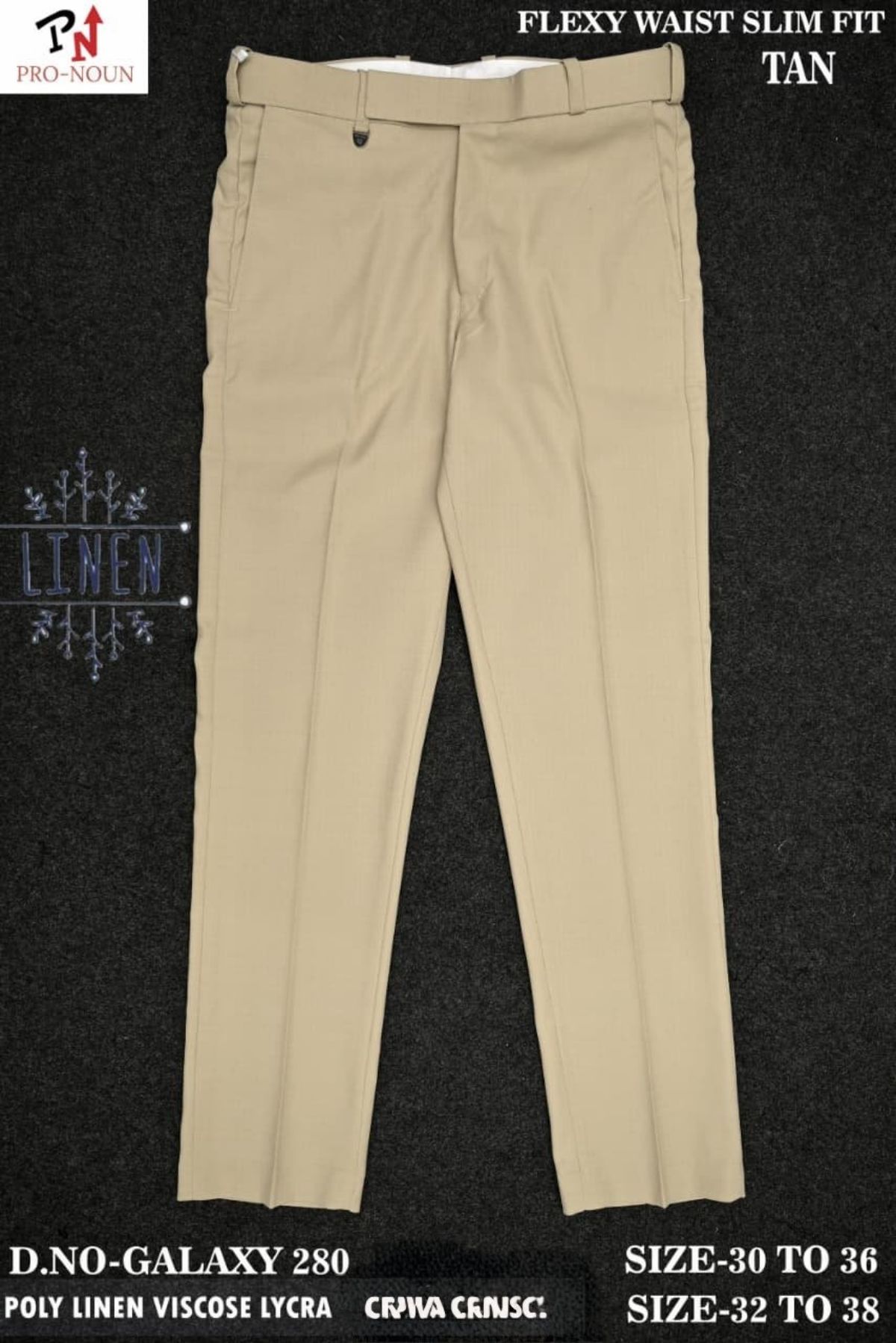 Pro-Noun Men's  Formal Trouser Pants With Adjustable belt D No- Galaxy-280-(30-36)- Tan