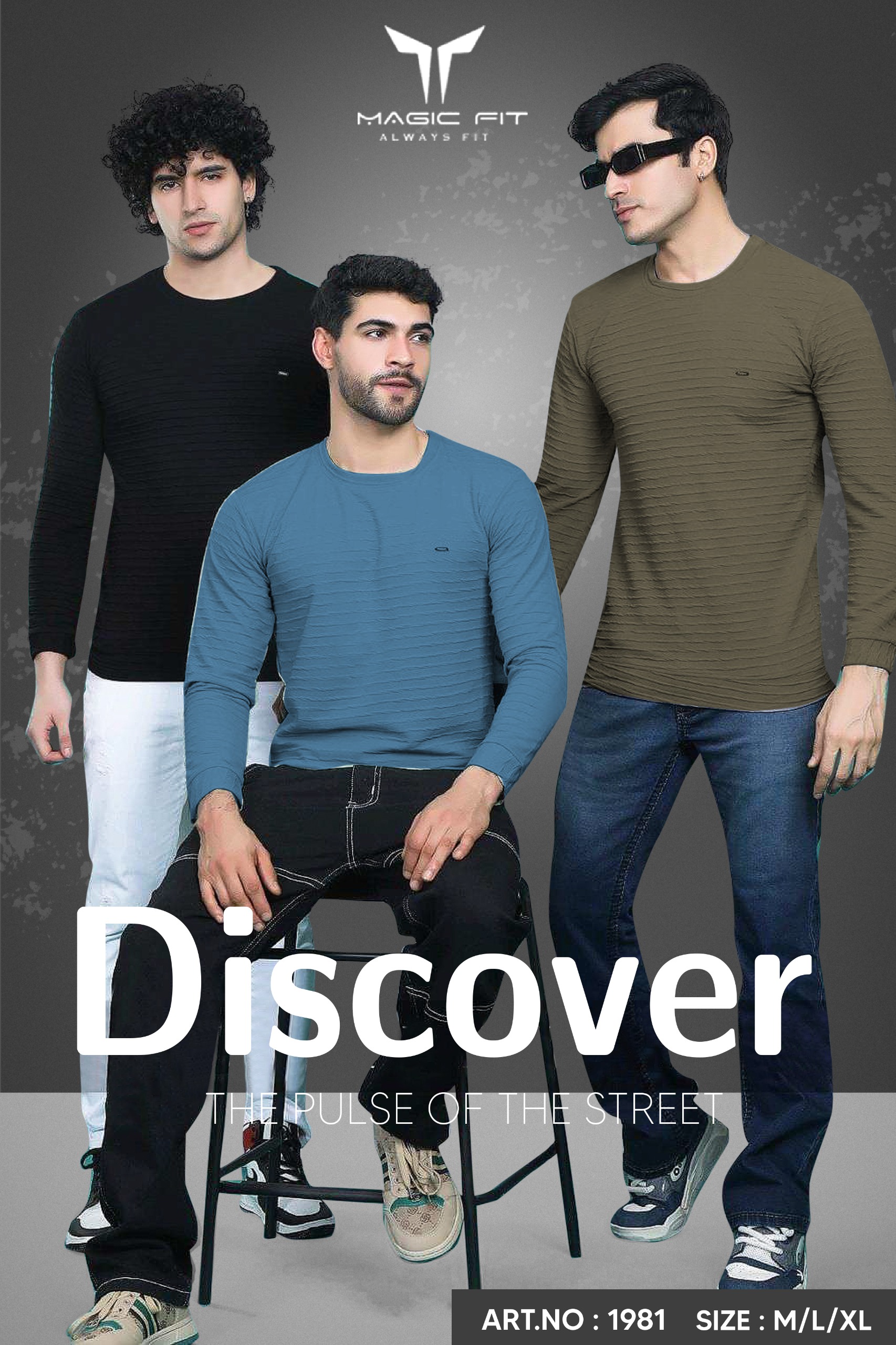 Magic fit Men's Knit Round Neck Full Sleeve Plain T-Shirt, Assorted