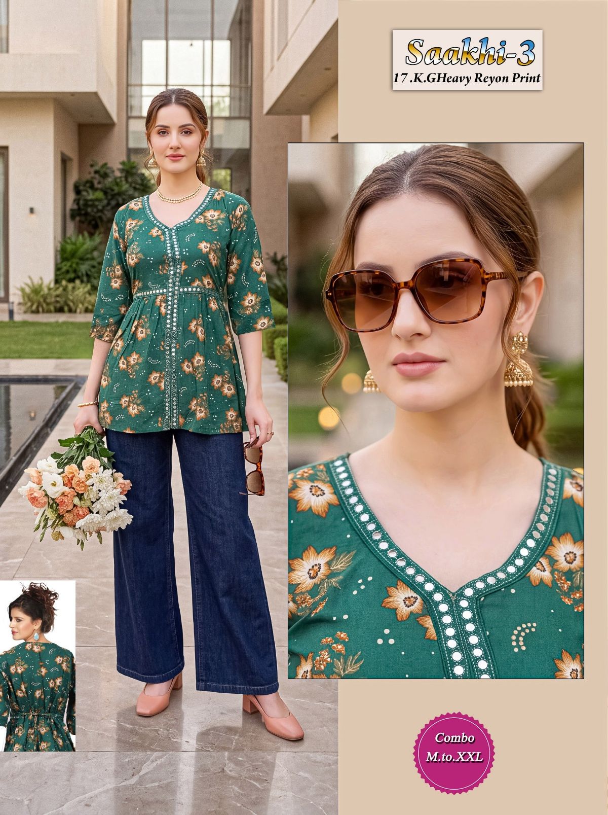 Shree Surbhi Women's Rayon Mirror Work Short Kurti-  Saakhi-3