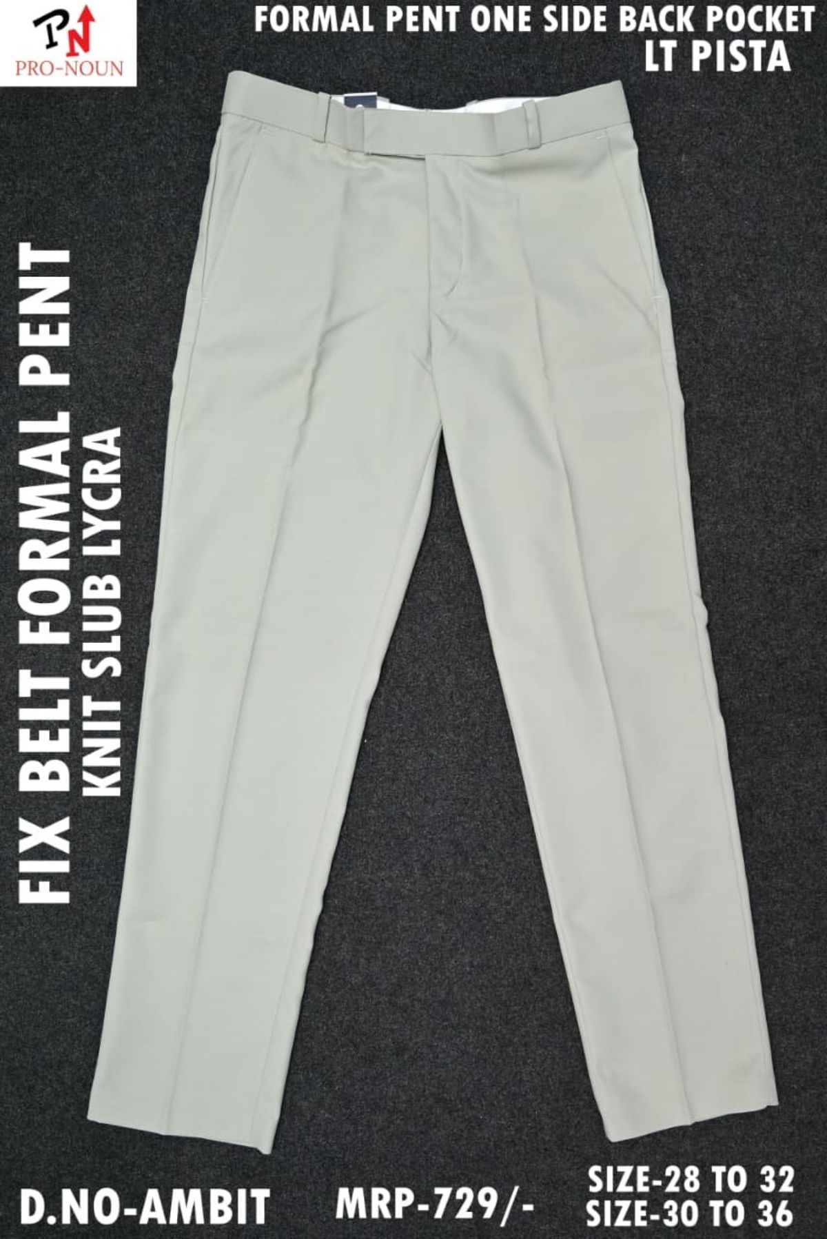 Pro-Noun Men's Formal Pants with One Side Pocket & fix belt D No- Ambit (30-36)