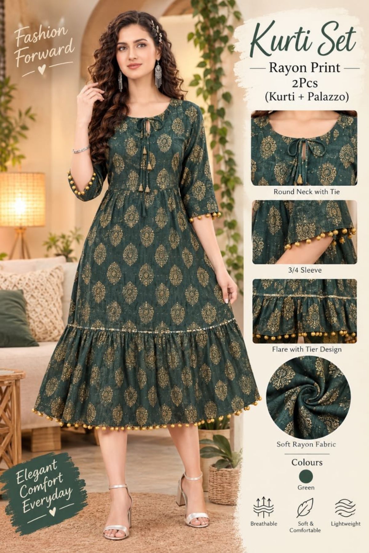 Women's Rayon Ghera Kurti-0649