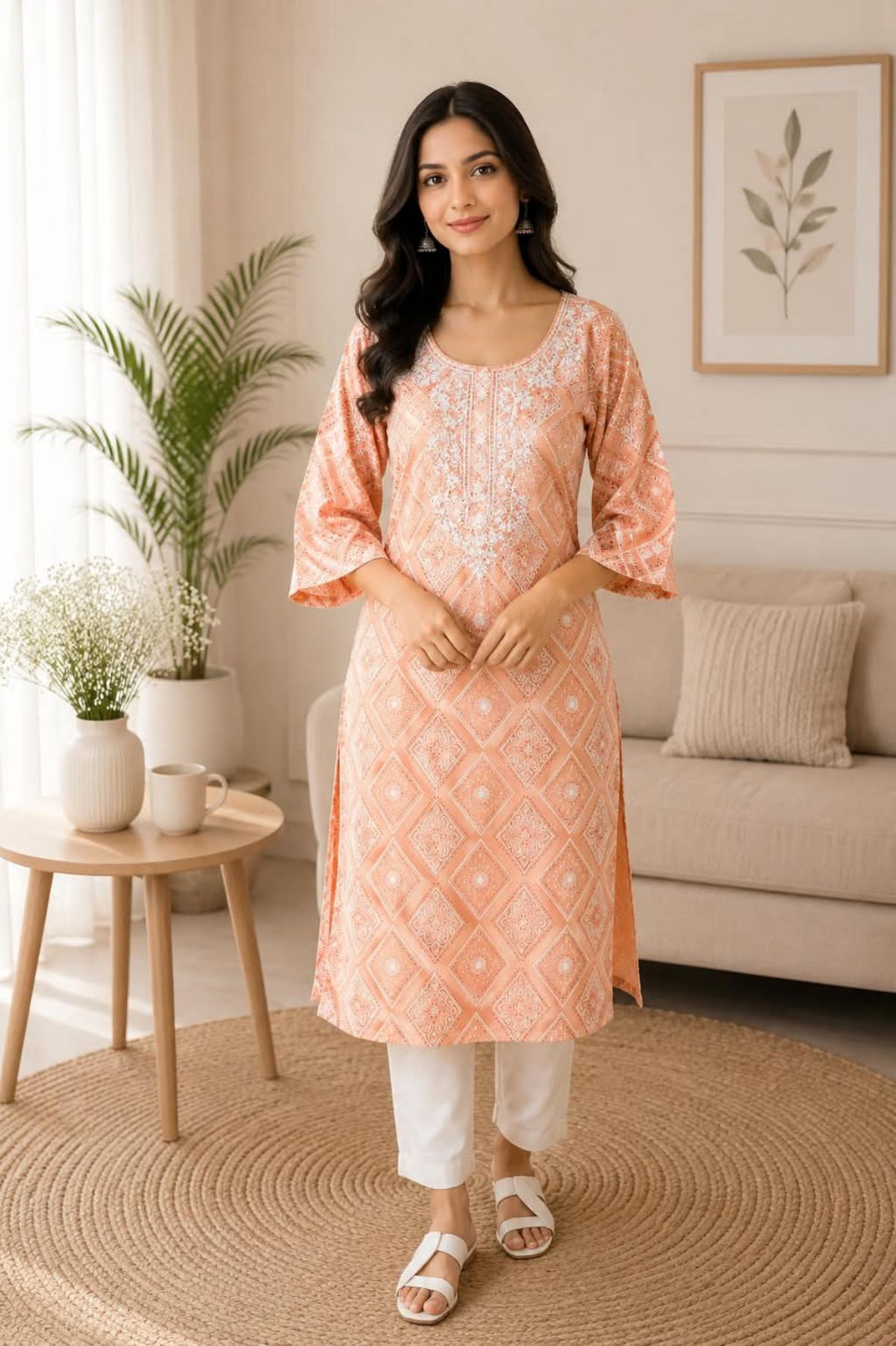 Women's Rayon Long Printed Kurti -0650