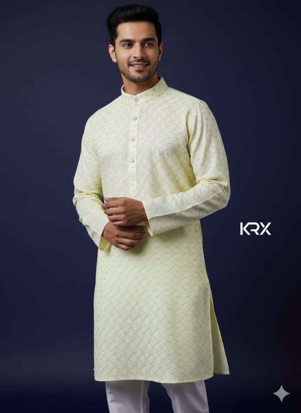 KRX Men's Designer W Printed Poly Viscose Kurta Pajama Set