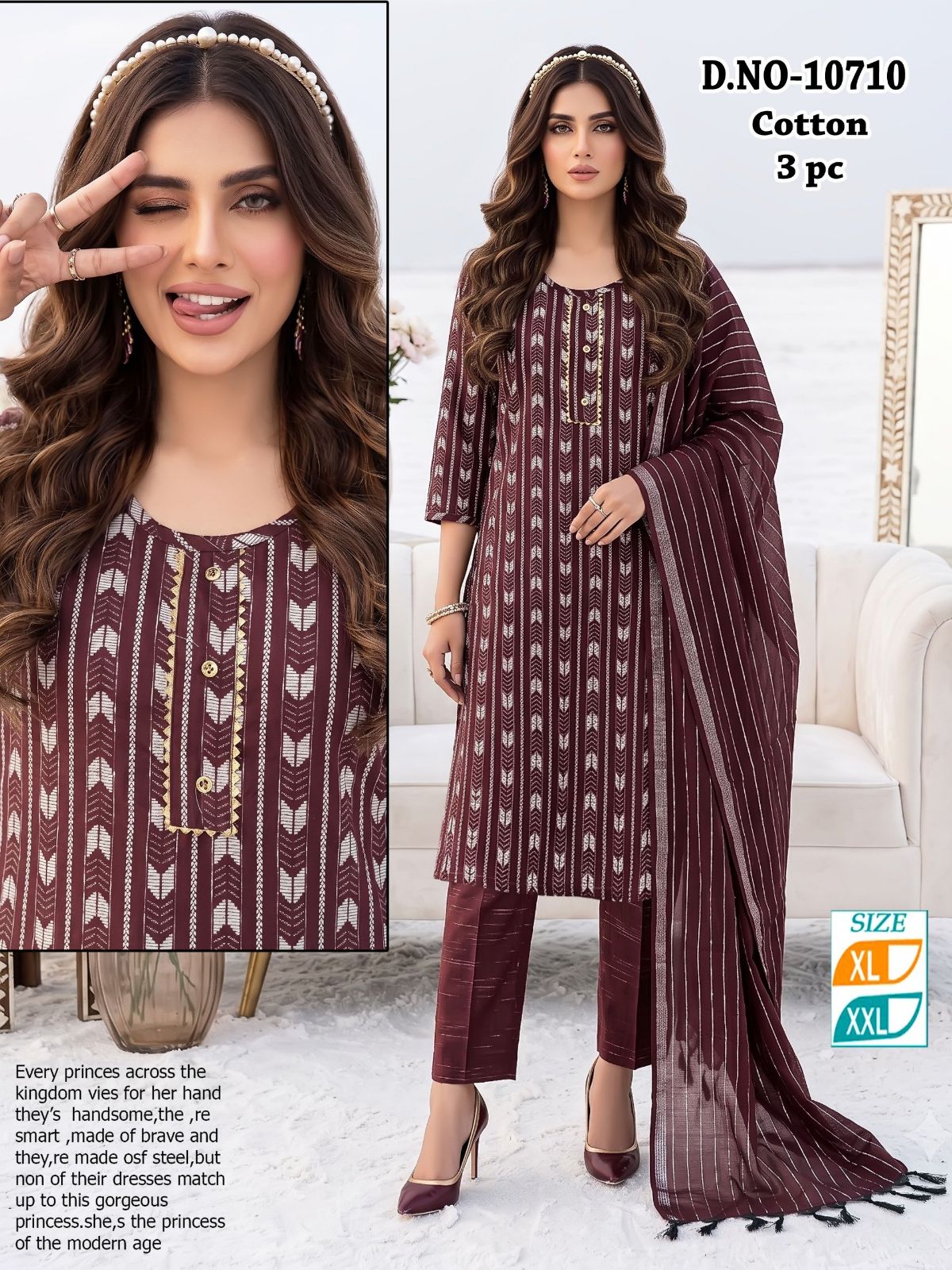 Women's Semi Cotton 3 Pcs Set D No-10710