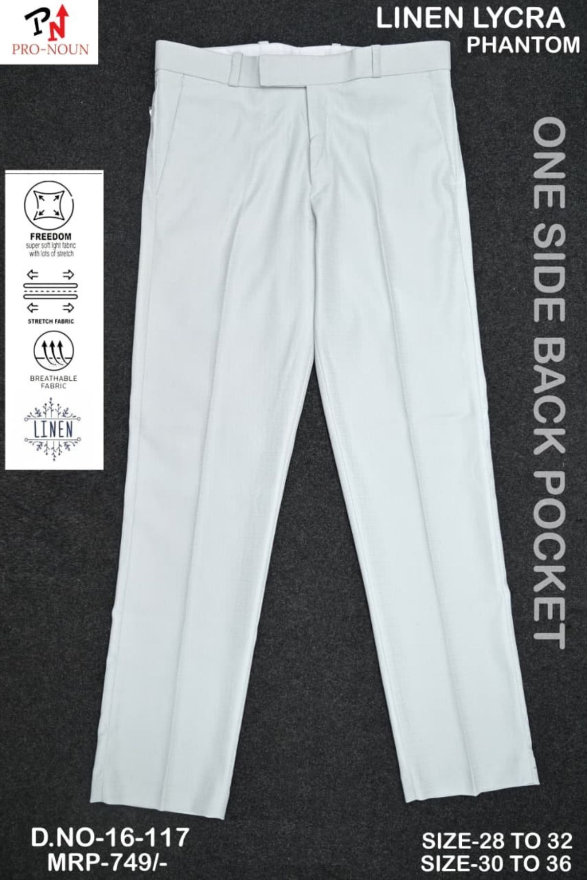 Pro-Noun Men's Slim Fit Strechable Formal Pants- 117-16 (30-36)