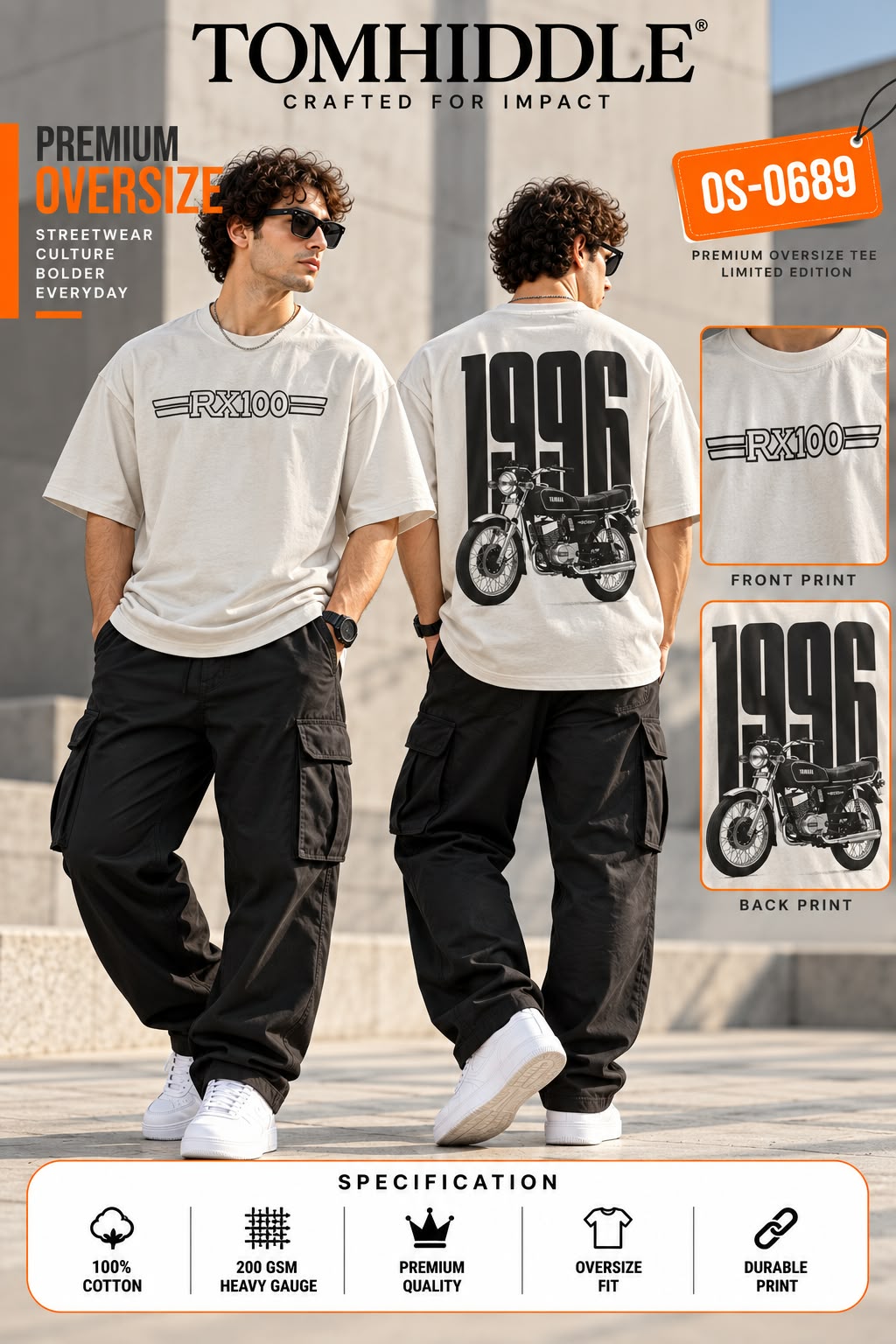 TOMHIDDLE MENS OVERSIZE ANIME PRINTED DOWN SHOULDER TSHIRT- A4-OS-0689