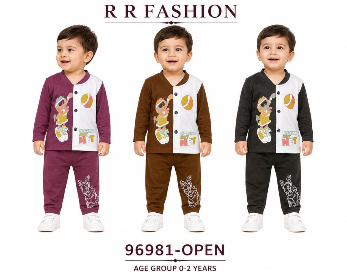 R R FASHION- Kids Open Button Style Top and Pajami Set-9681