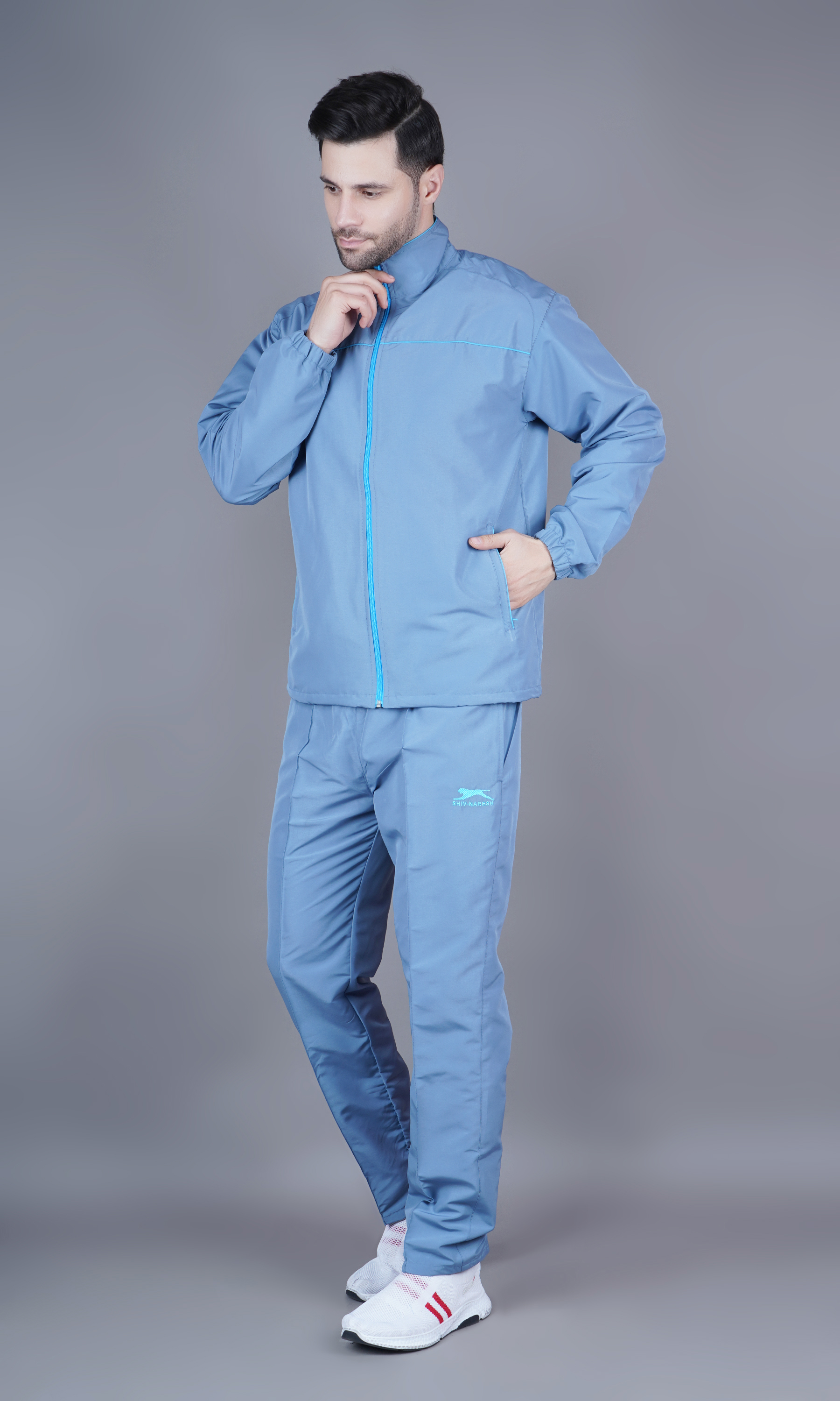 Men's Tracksuit  470B-Light Grey/Cyan-S-TZ