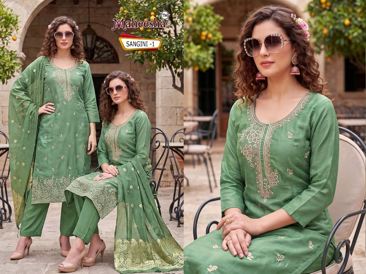 Rani Vastram Women's Roman Glass Silk Embroidery Kurta Bottom set  with Dupatta- Sangini-1