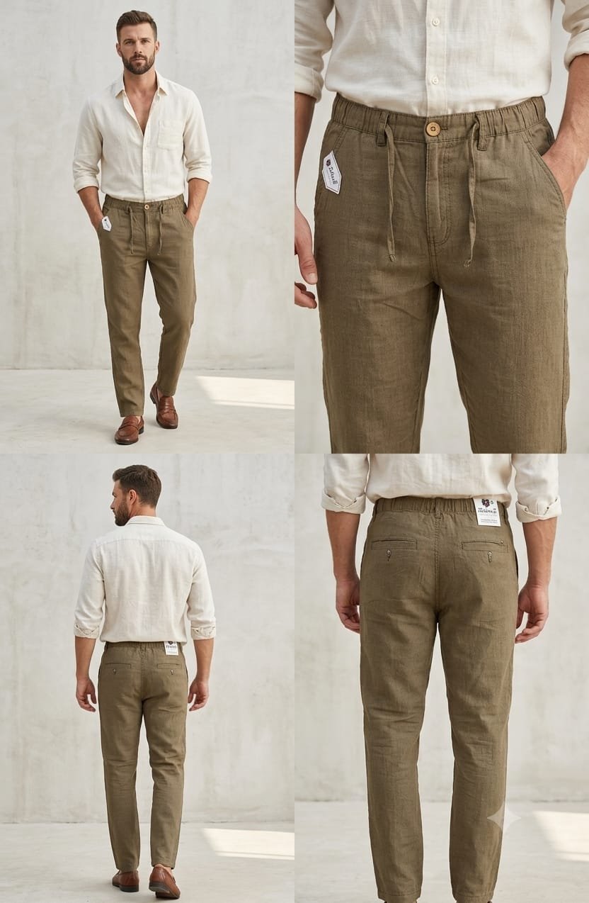 Shafin Men's Linen Pants-Brown
