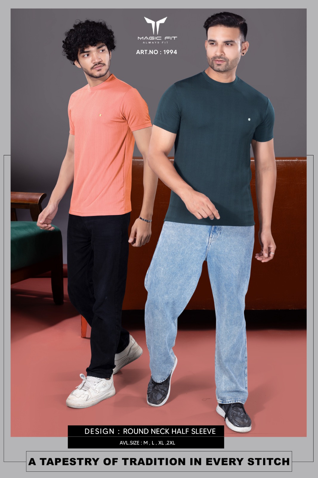 Brand: Magicfit, Mens Half Sleeve Round Neck Tshirt, 1994 L